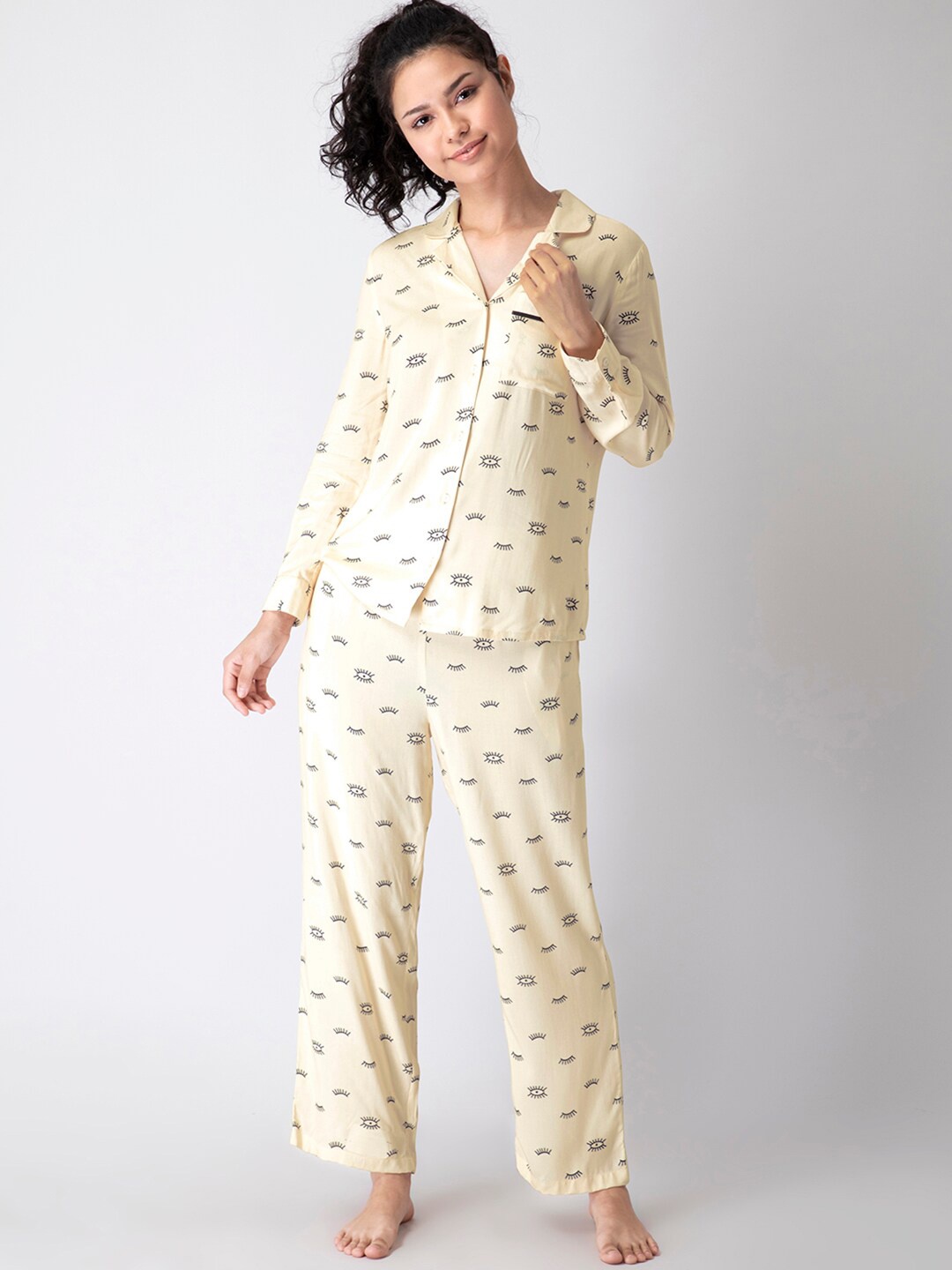 

FabAlley Conversational Printed Pure Cotton Night Suit, Beige