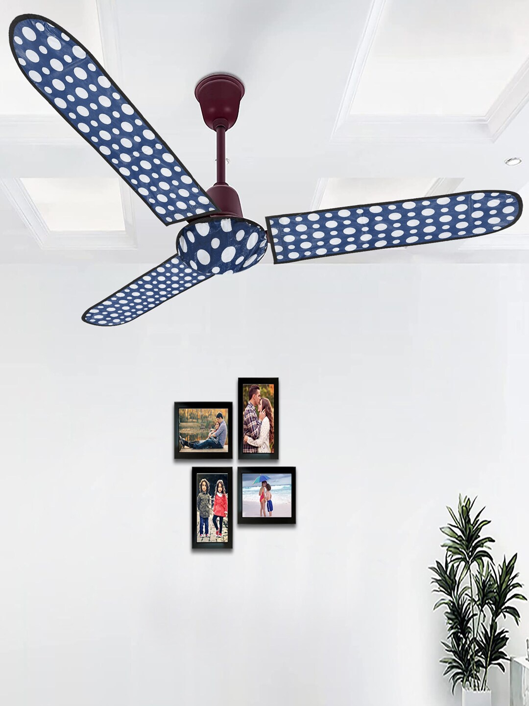 

Kuber Industries Blue & White Polka Dots Printed Ceiling Fan Cover