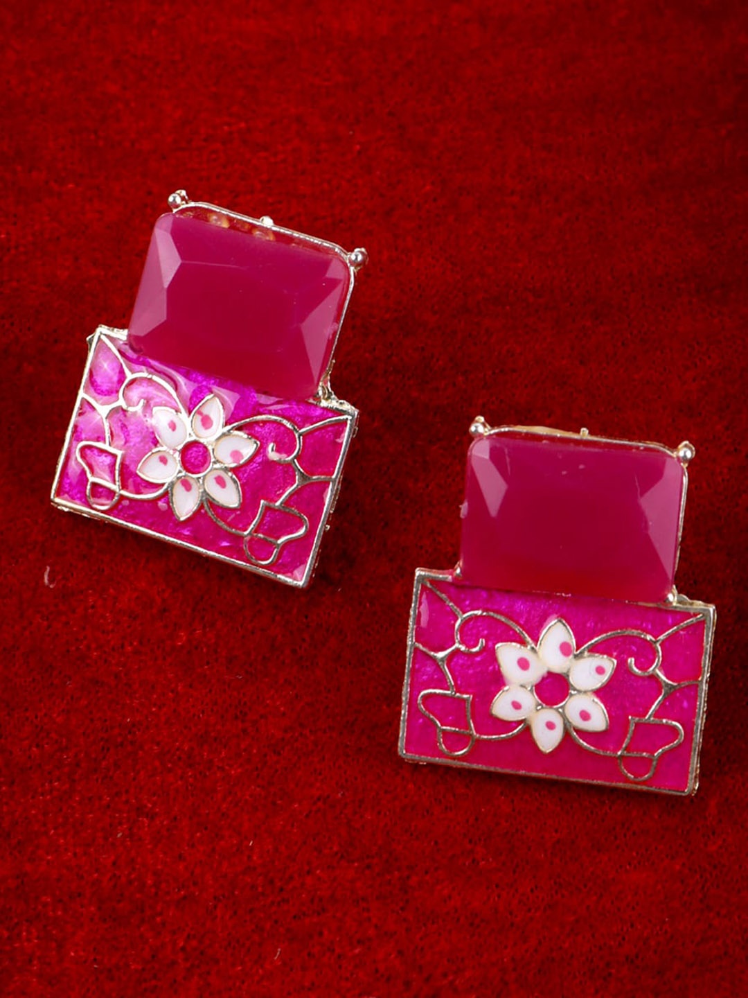 

VAGHBHATT Gold-Plated Square Drop Earrings, Pink