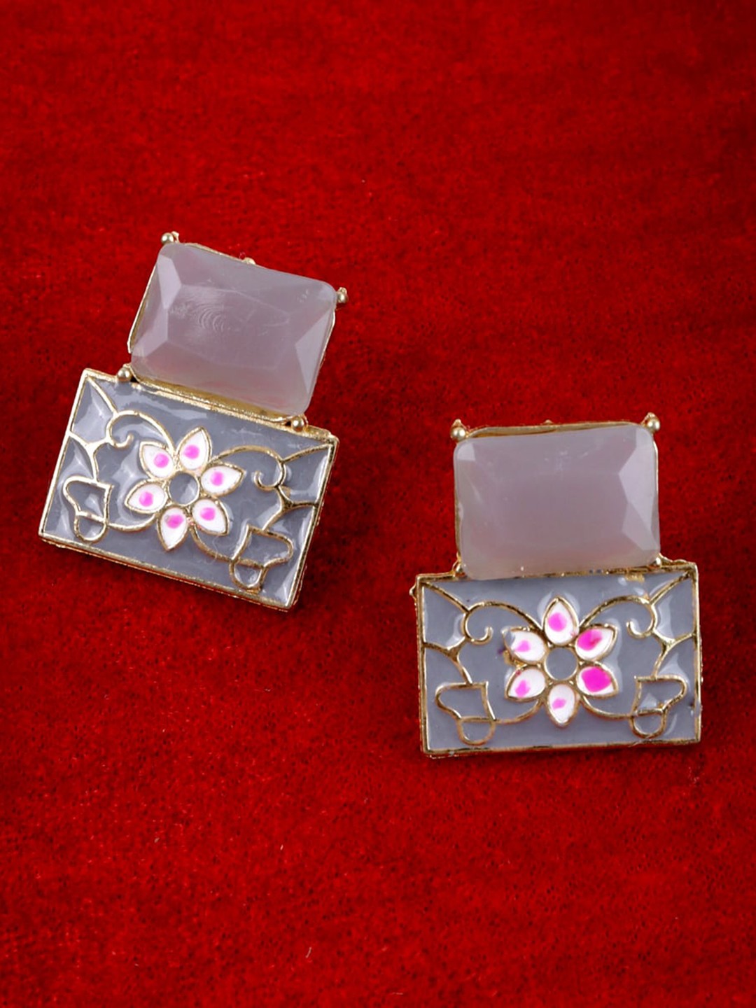 

VAGHBHATT Gold-Plated Square Drop Earrings, Grey