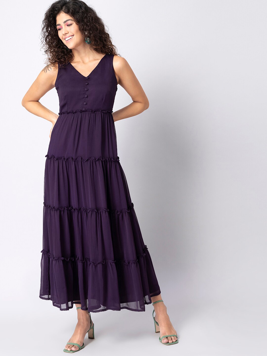 

FabAlley Tiered Georgette Maxi Dress, Purple