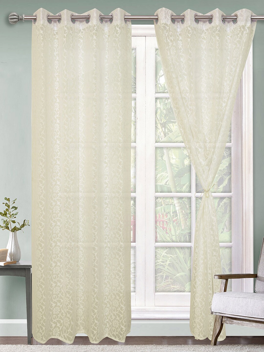 

Kuber Industries Cream-Coloured 2Pcs Floral Room Darkening Door Curtain