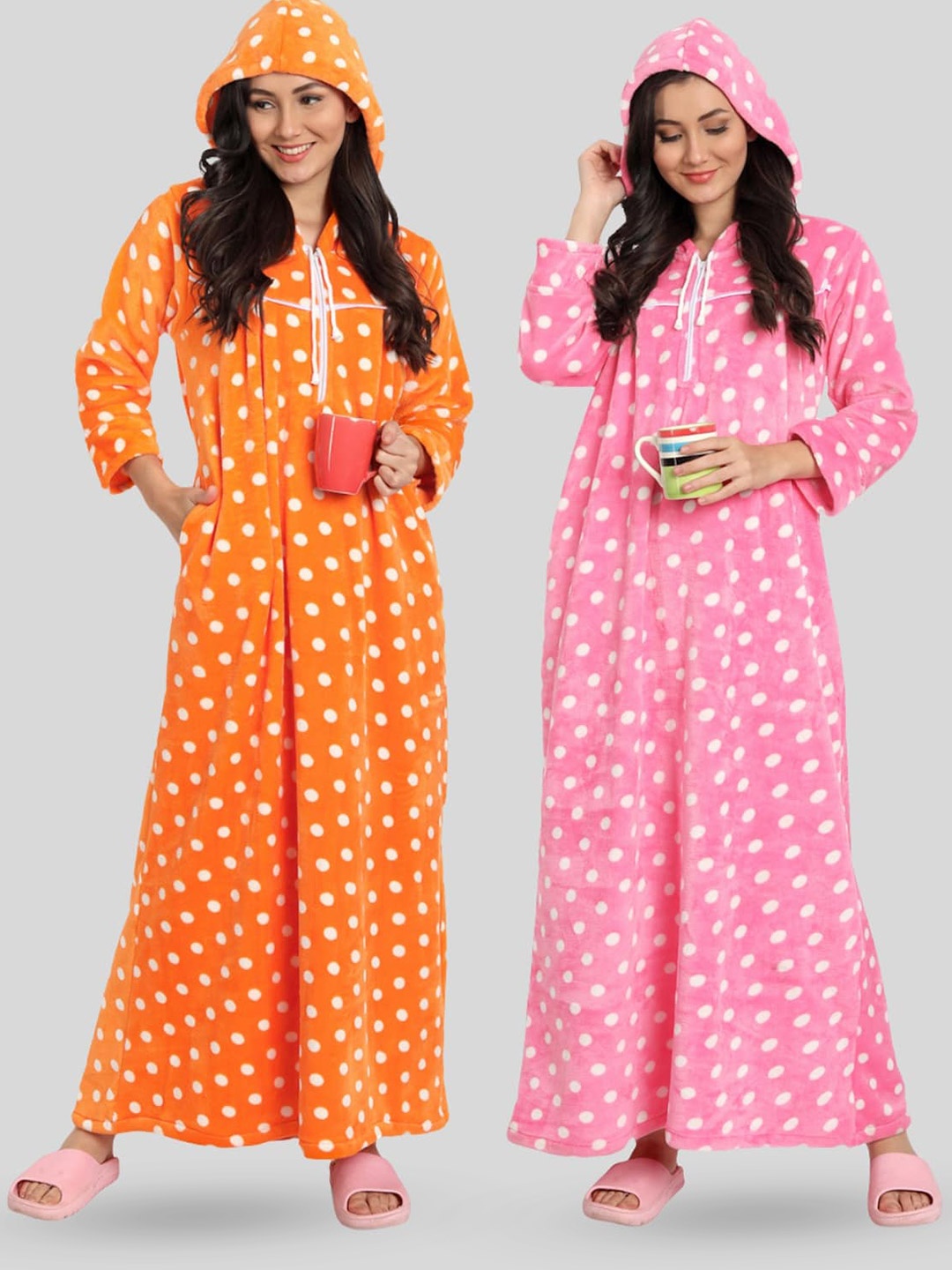 

PALIVAL Pack Of 2 Polka Dots Printed Maxi Nightdress, Pink