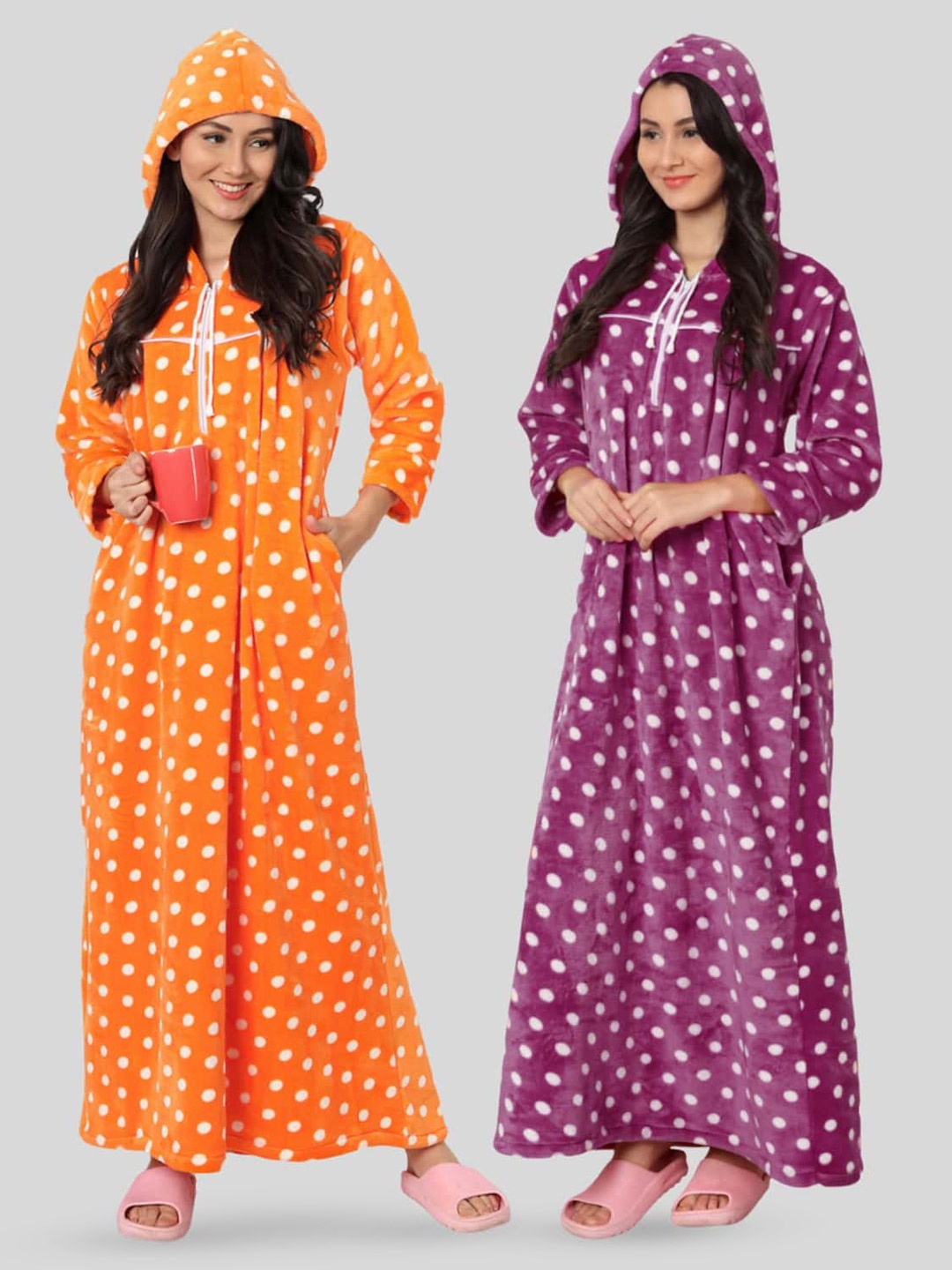 

PALIVAL Pack Of 2 Polka Dots Printed Maxi Nightdress, Burgundy