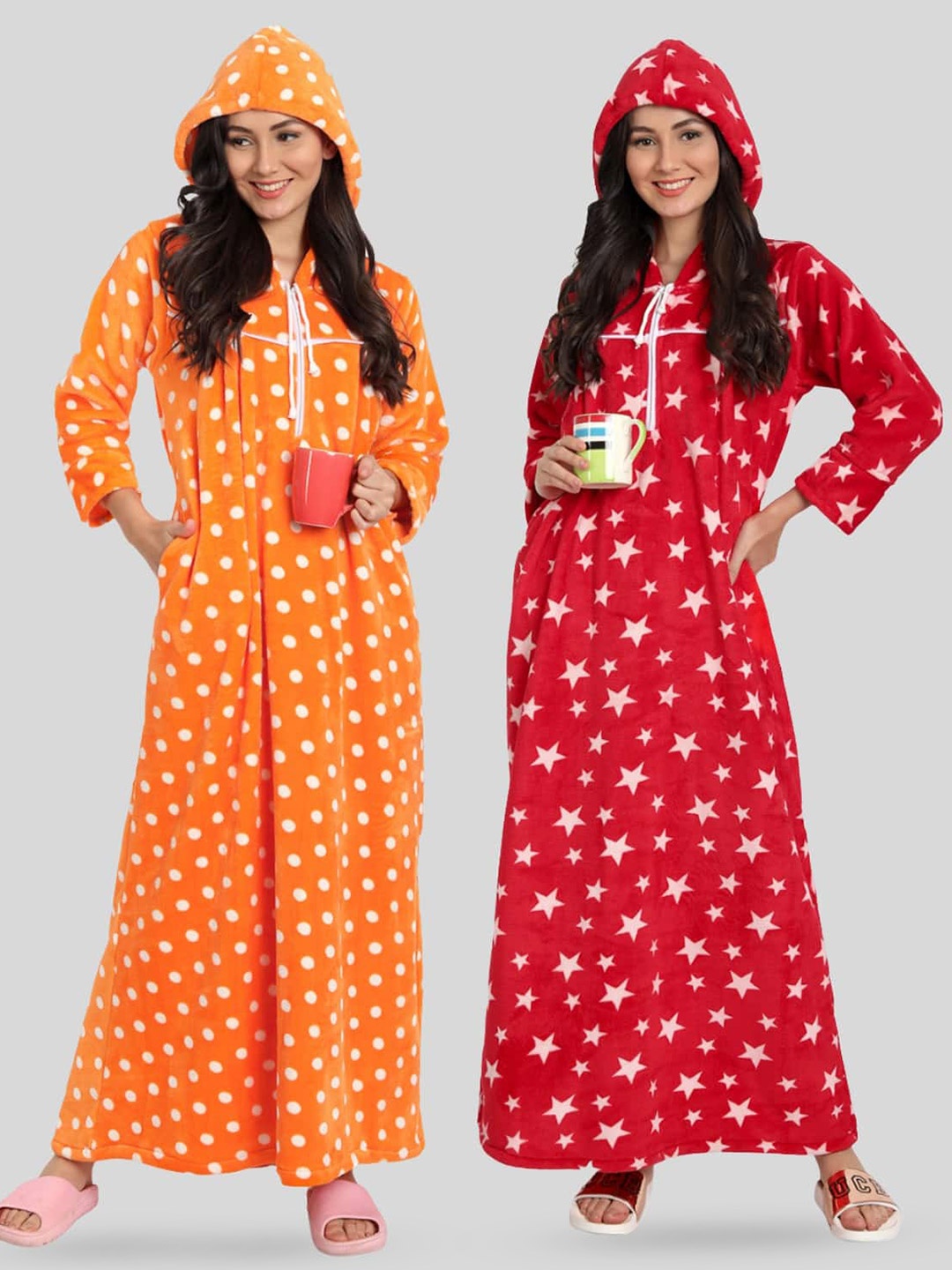 

PALIVAL Pack Of 2 Polka Dots Printed Maxi Nightdress, Orange