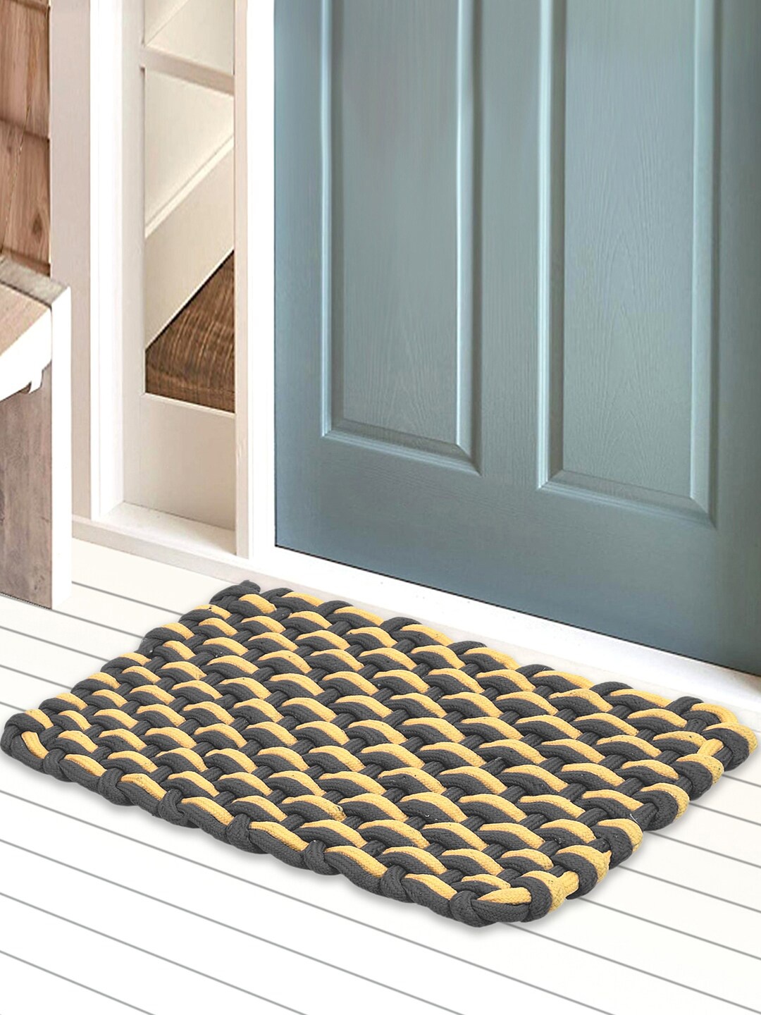 

Kuber Industries Black Anti-Skid Cotton Doormat