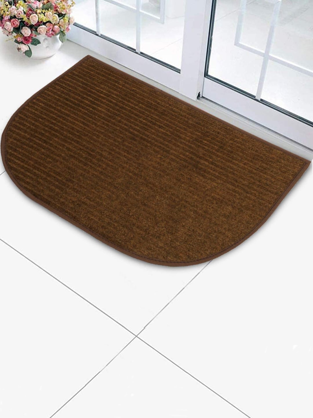 

Kuber Industries 3-Pcs Brown Striped Anti-Skid D-Shaped Doormat