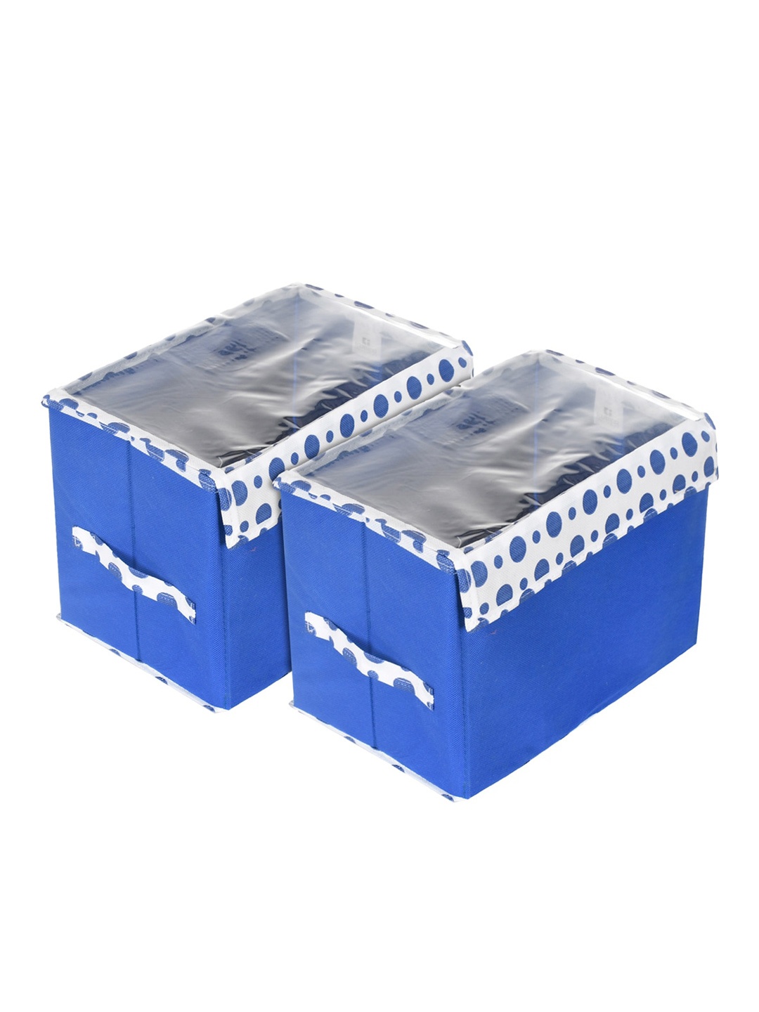 

Kuber Industries Blue & White 2-Pcs Printed Foldable Storage Organizer With Lid & Handle