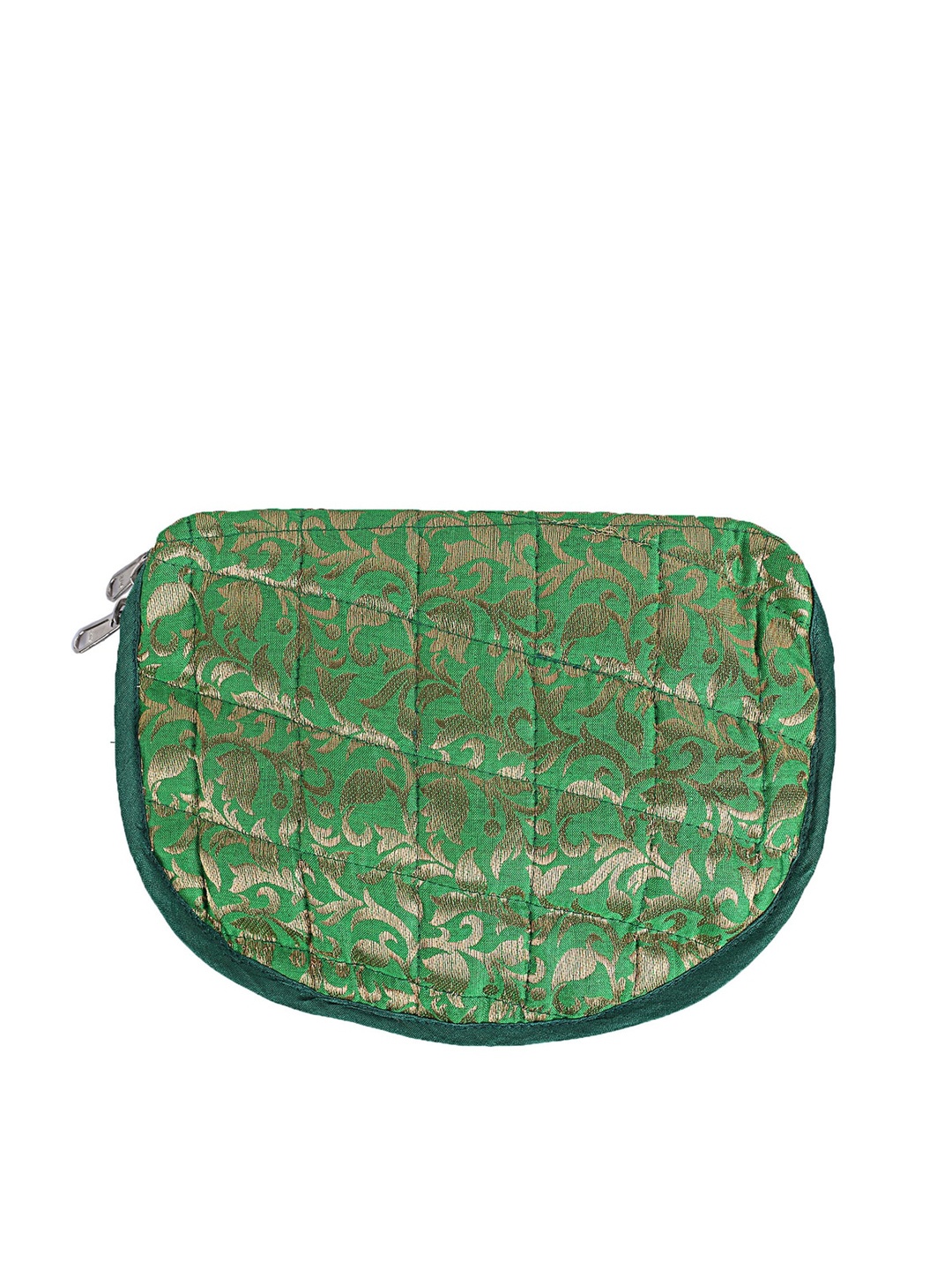 

Kuber Industries Green Jacquard Jewellery Organizer With Zipper Closure