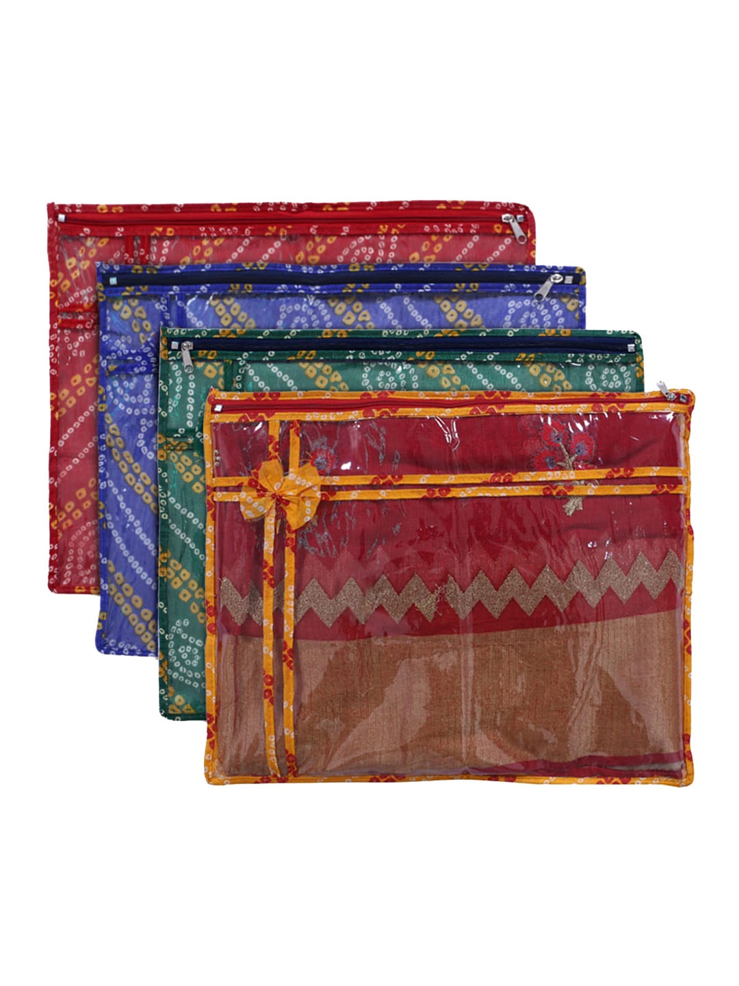 

Kuber Industries Red & Blue 4 Pcs Bandhani Printed Foldable Saree Organisers