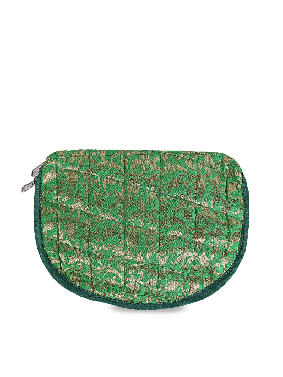 

Kuber Industries Green Jacquard Jewellery Organizer With Zipper Closure