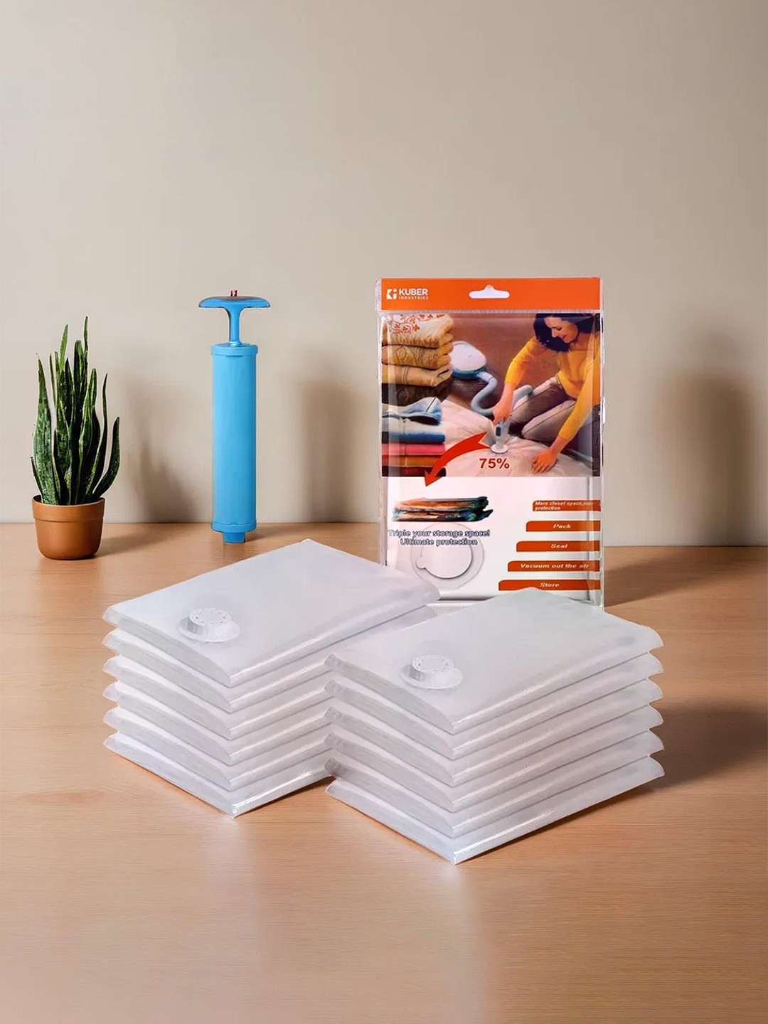 

Kuber Industries Transparent 12-Pcs Vacuum Storage Bags With Hand Pump
