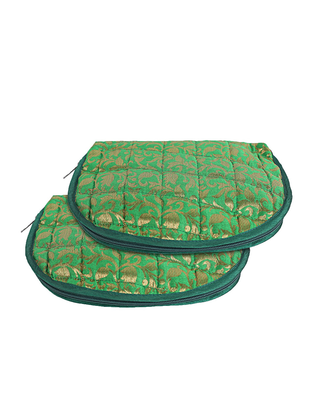 

Kuber Industries Green 2 Pcs Printed Jacquard Jewellery Organiser With Zipper Closure
