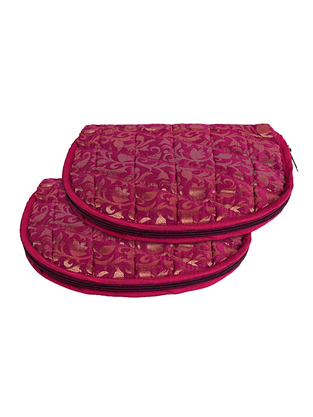 

Kuber Industries Pink 2 Pcs Jacquard Jewellery Organizers With Zipper Closure