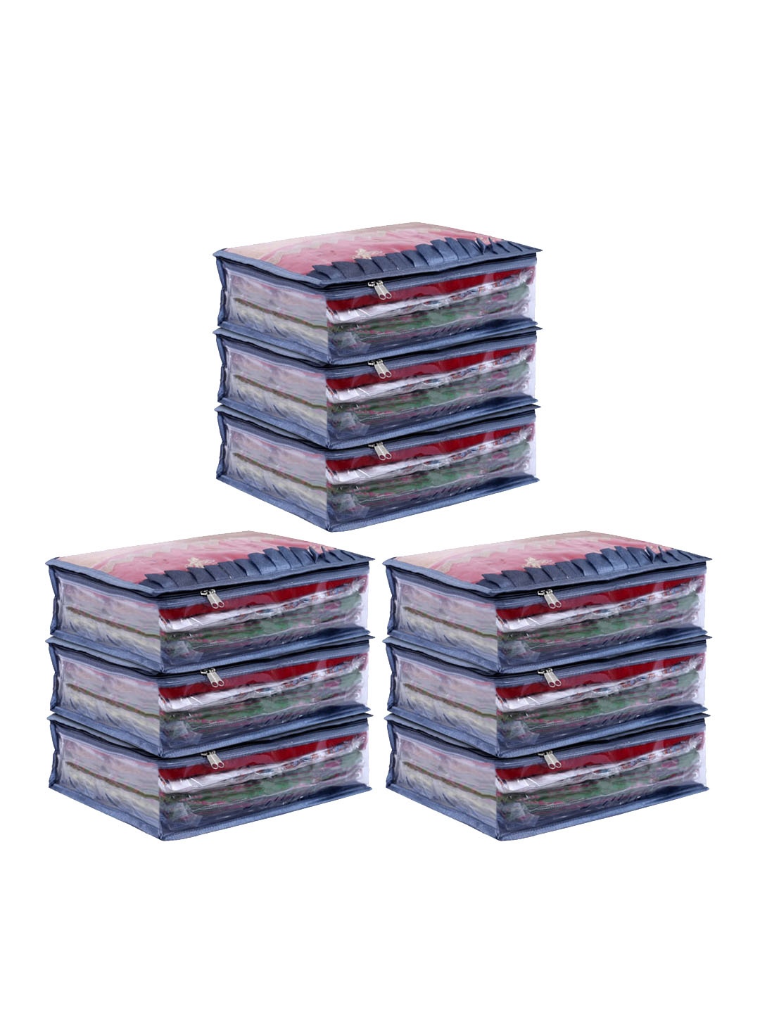 

Kuber Industries Grey 9-Pcs Satin Water Resistant & Foldable Saree Organizer With Zipper