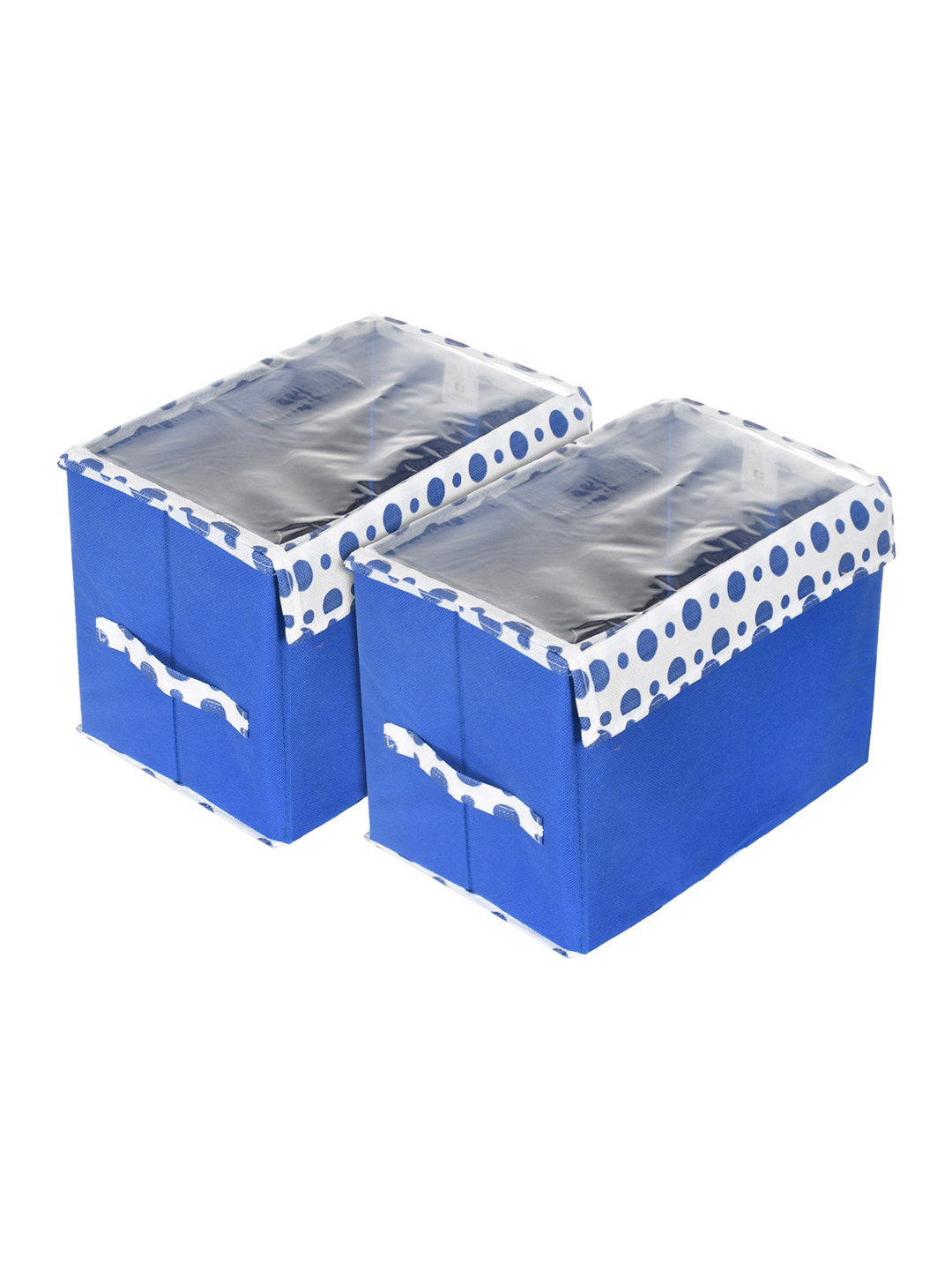 

Kuber Industries Blue 2-Pcs Foldable Storage Box With Transparent Lid & Handle