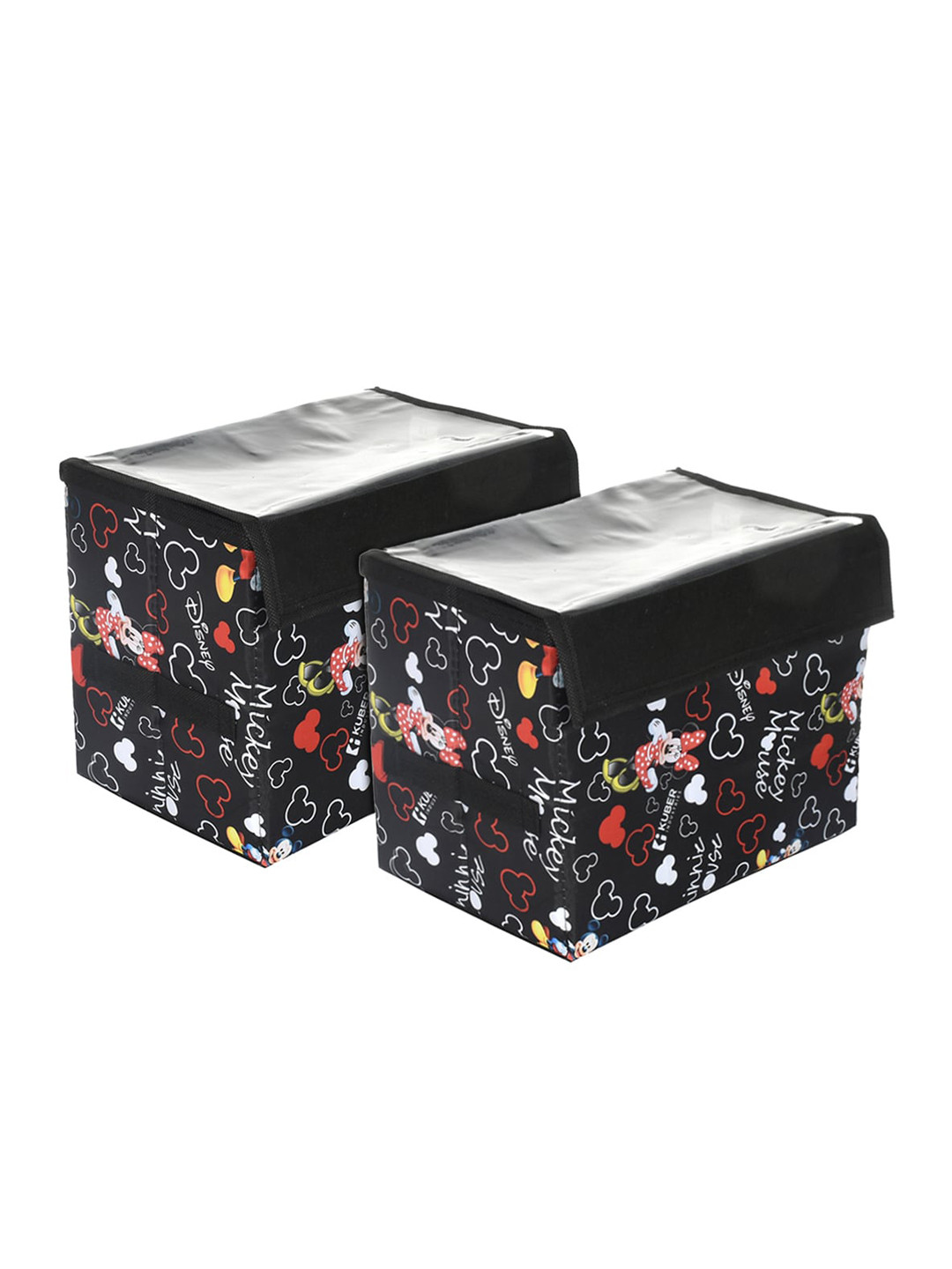 

Kuber Industries Black & Red 2 Pcs Minnie Printed Storage Organizer With Lid