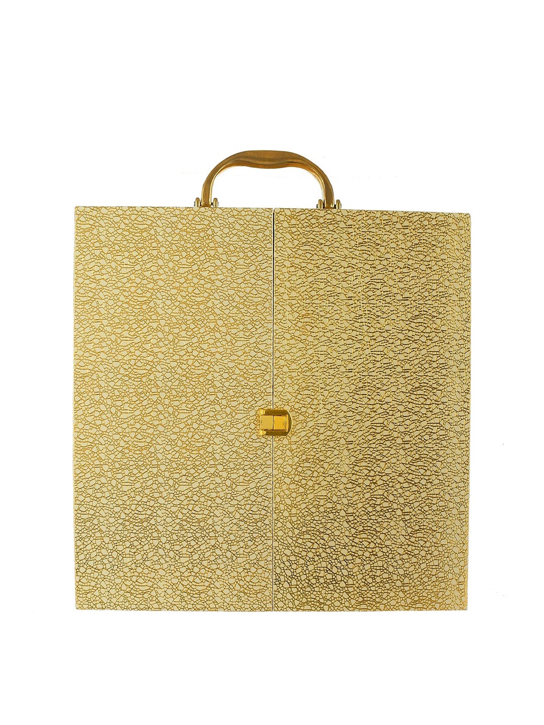 

Kuber Industries Gold-Toned Textured Wooden Double Door 4 Rod Bangle Box With Lock On Top & Handle