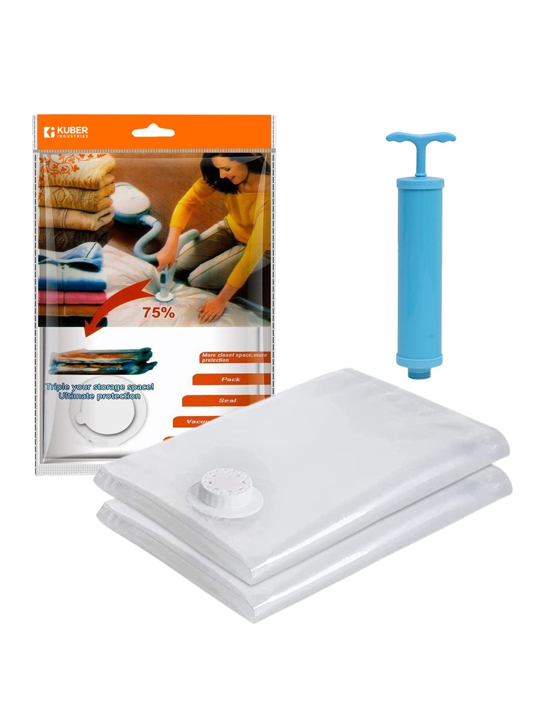

Kuber Industries Transparent 2 Pcs Vacuum Storage Bags With Hand Pump