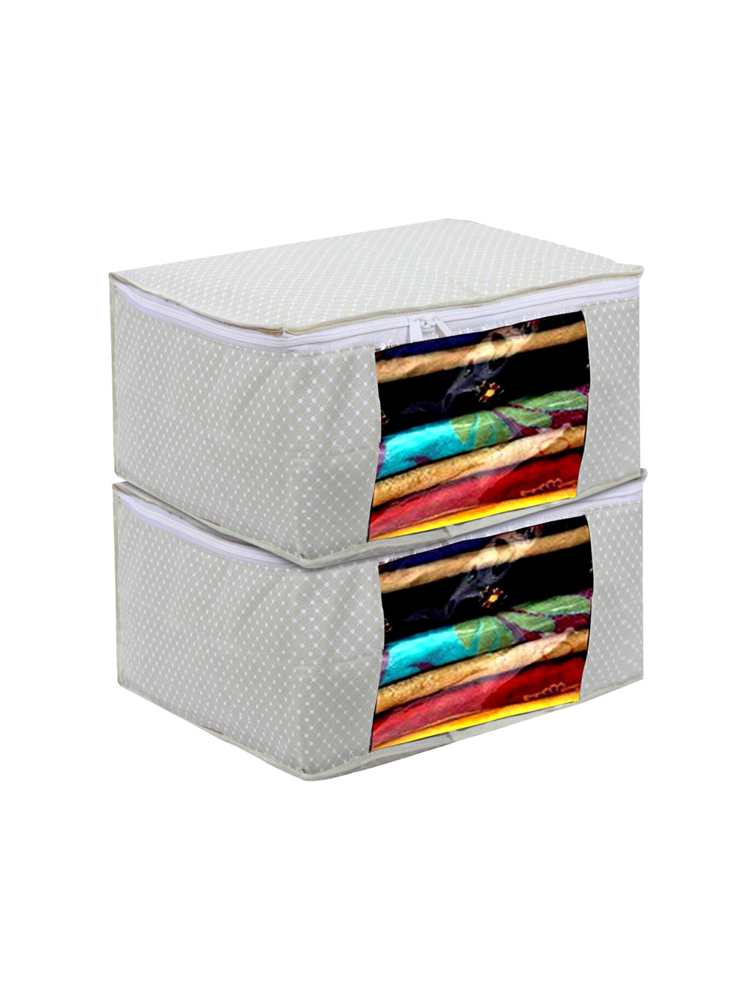 

Kuber Industries Grey & White 2 Pcs Printed Cotton Water Resistant & Foldable Saree Cover