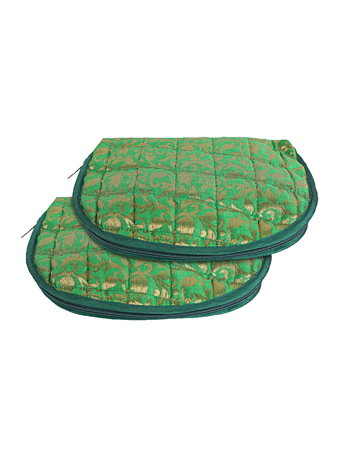 

Kuber Industries Green 2-Pcs Jacquard Jewellery Organizer With Zipper Closure