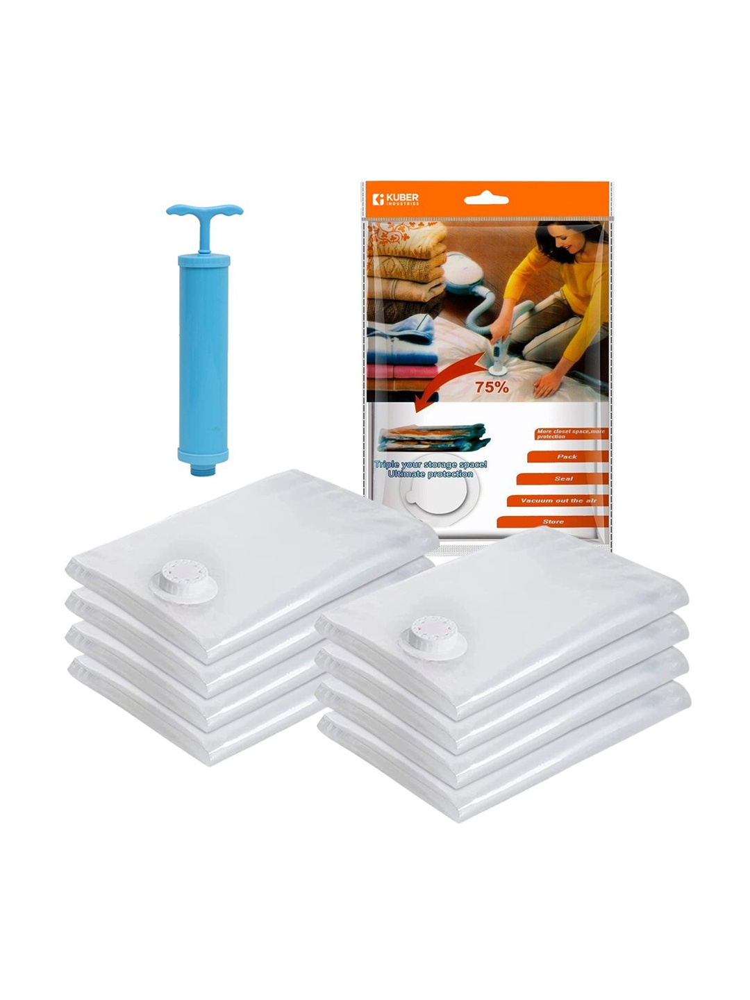 

Kuber Industries 8 Pcs Transparent Vacuum Storage Organisers With Hand Pump