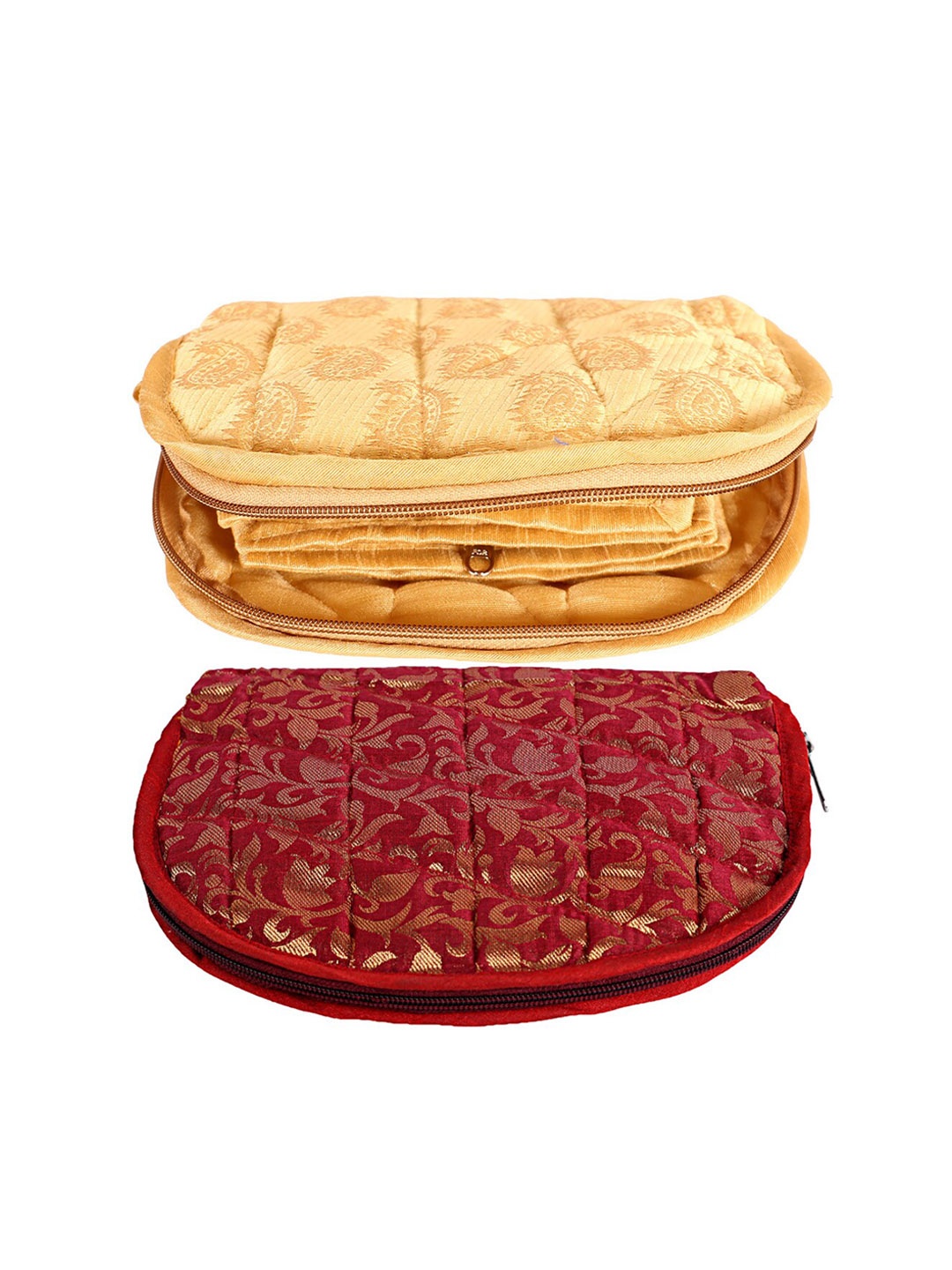 

Kuber Industries Red & Gold-Toned 2-Pcs Jacquard Jewellery Organizer
