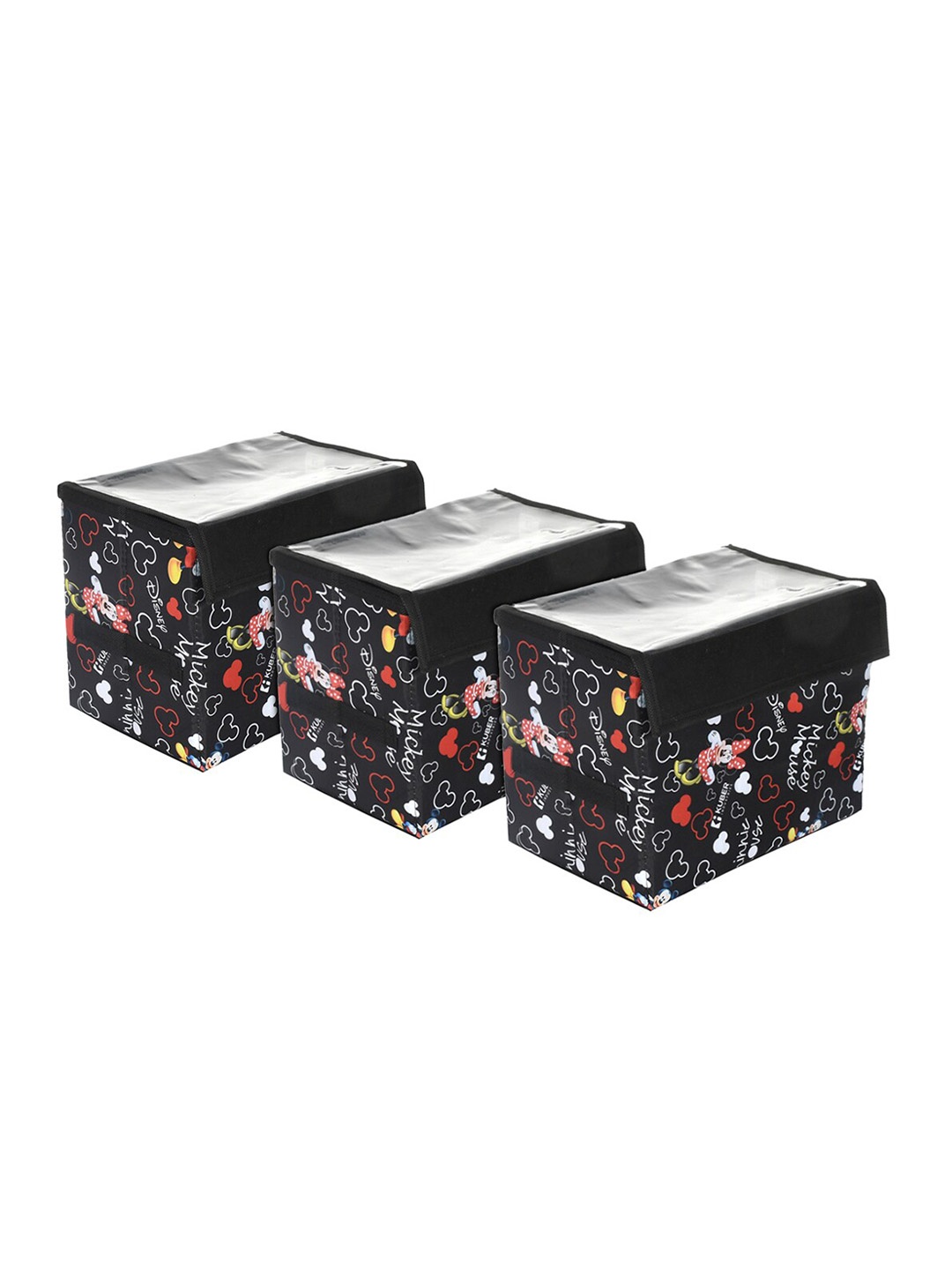 

Kuber Industries Black & Red 3 Pcs Disney Minnie Printed Storage Box With Lid & Handle
