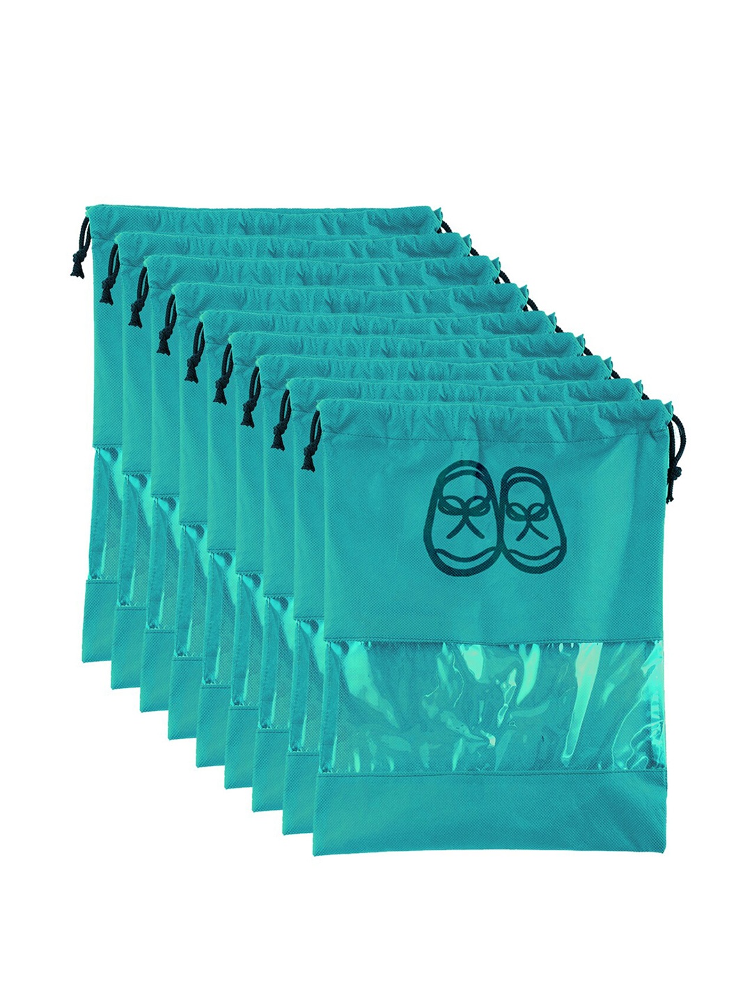 

Kuber Industries 9Pcs Portable Drawstring Shoe Cover With Transparent Window, Blue