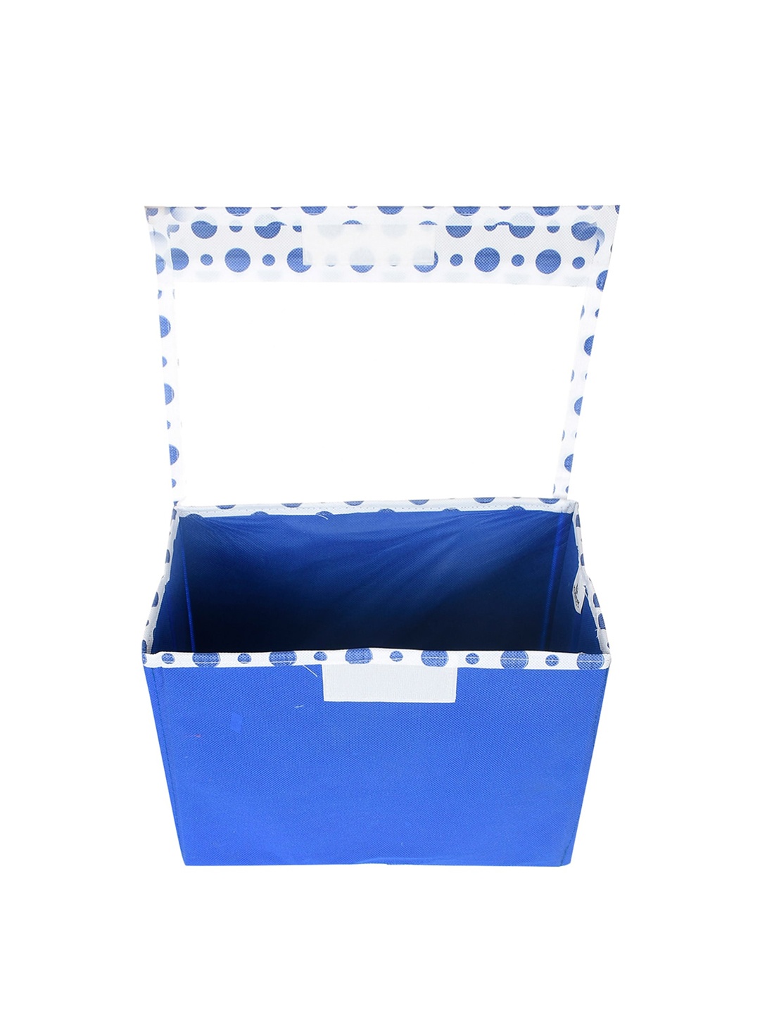 

Kuber Industries Blue & White Polka Dot Printed Foldable Storage Organizer Box With Transparent Lid & Handle