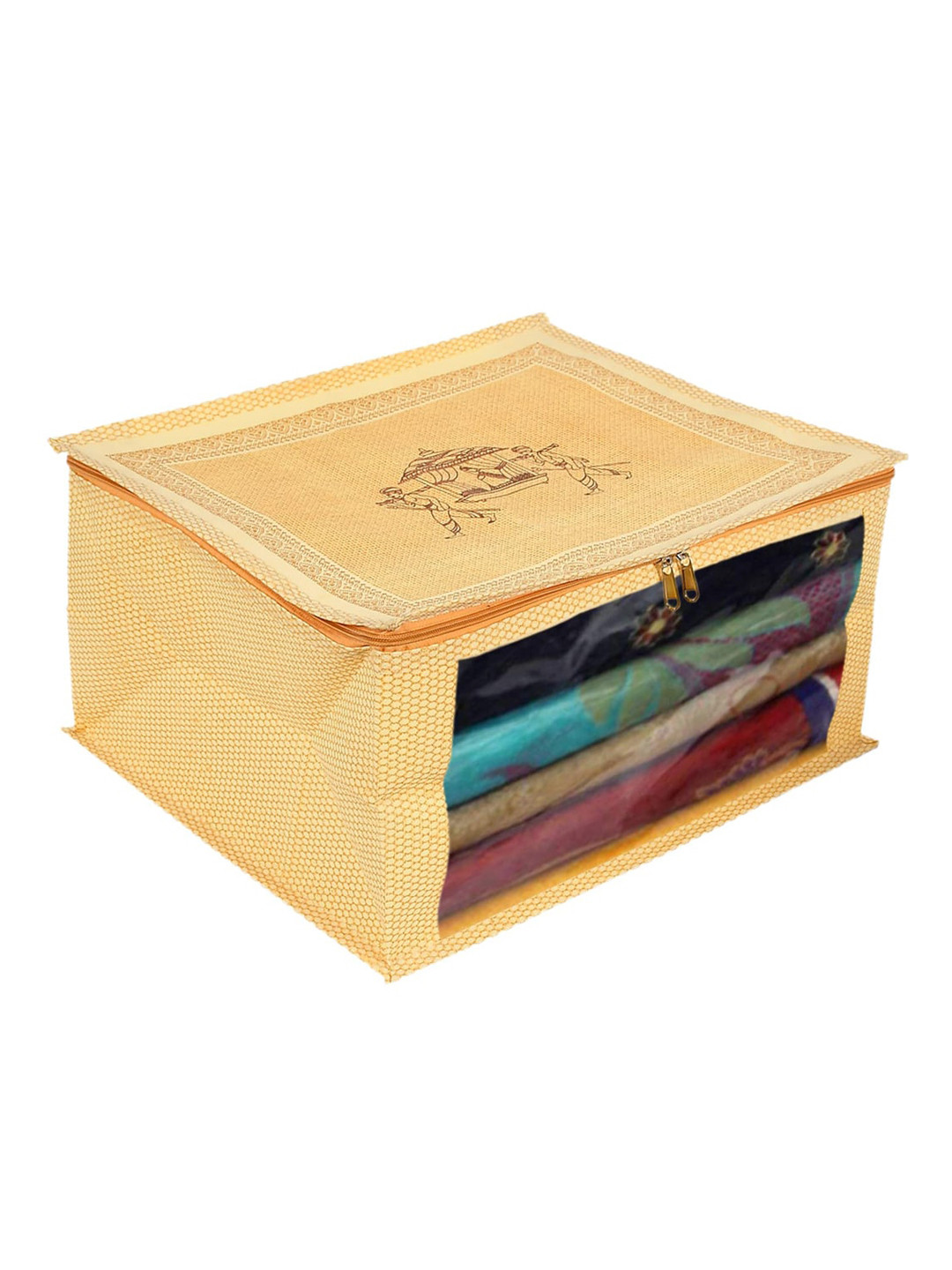 

Kuber Industries Gold Toned 2 Pieces Printed Non-Woven Foldable Saree Organizer