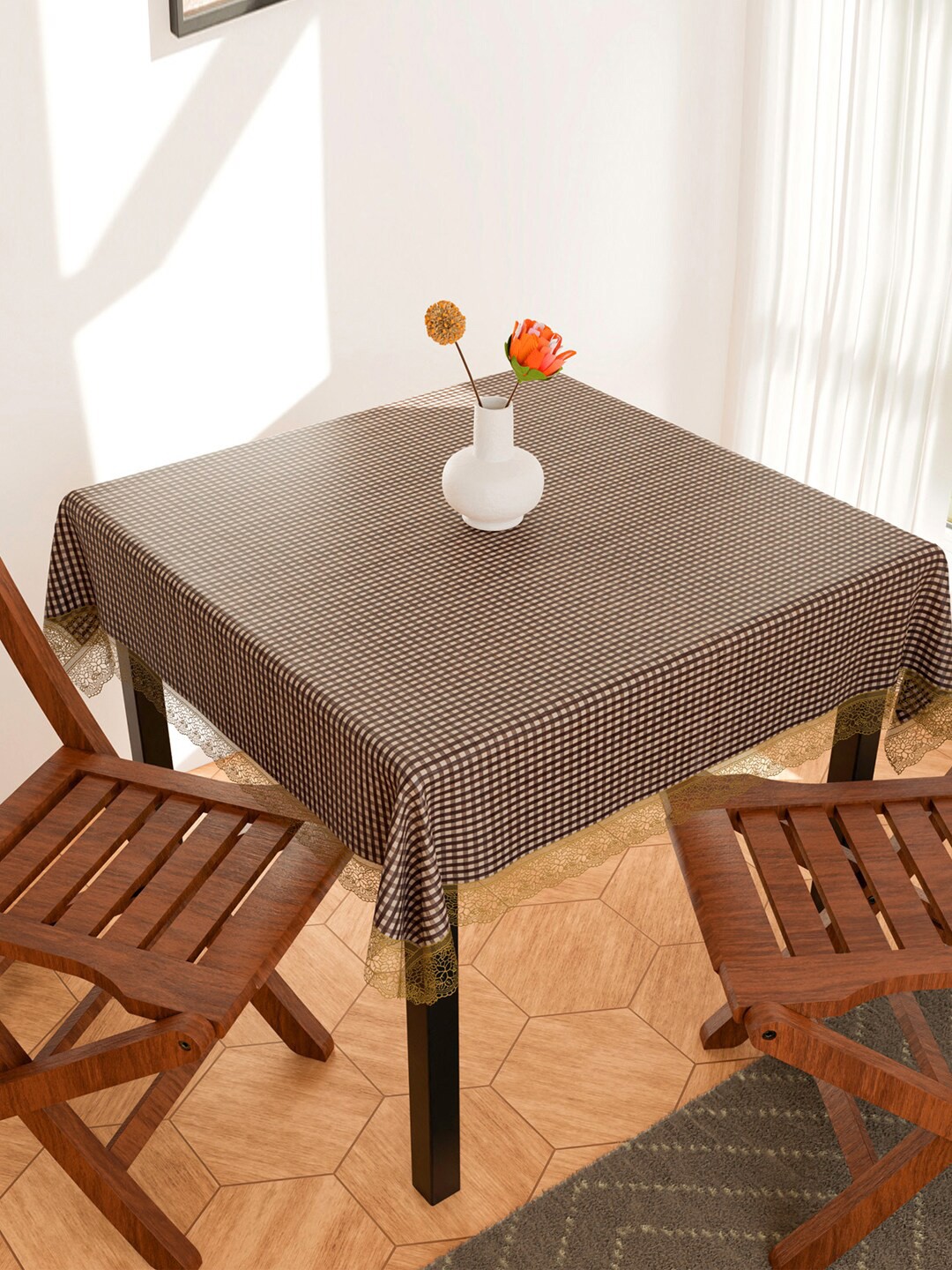 

Kuber Industries Brown & Beige-Coloured Checked Square Shaped Waterproof 4-Seater Table Cover