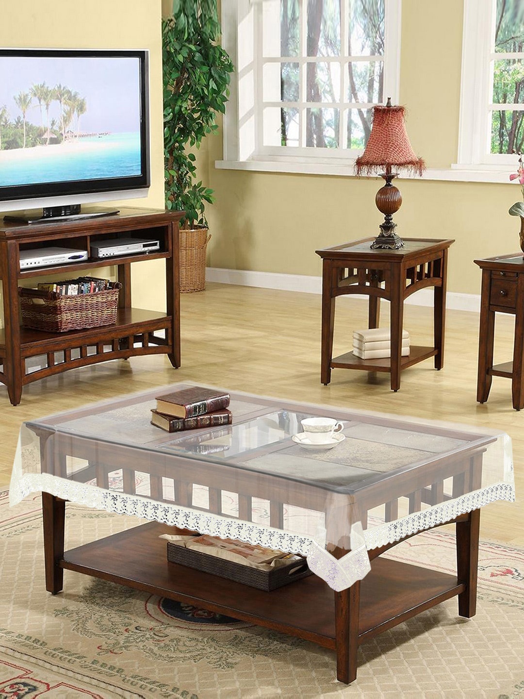 

Kuber Industries Transparent Floral Printed Decorative Luxurious 4-Seater Rectangular Table Cover