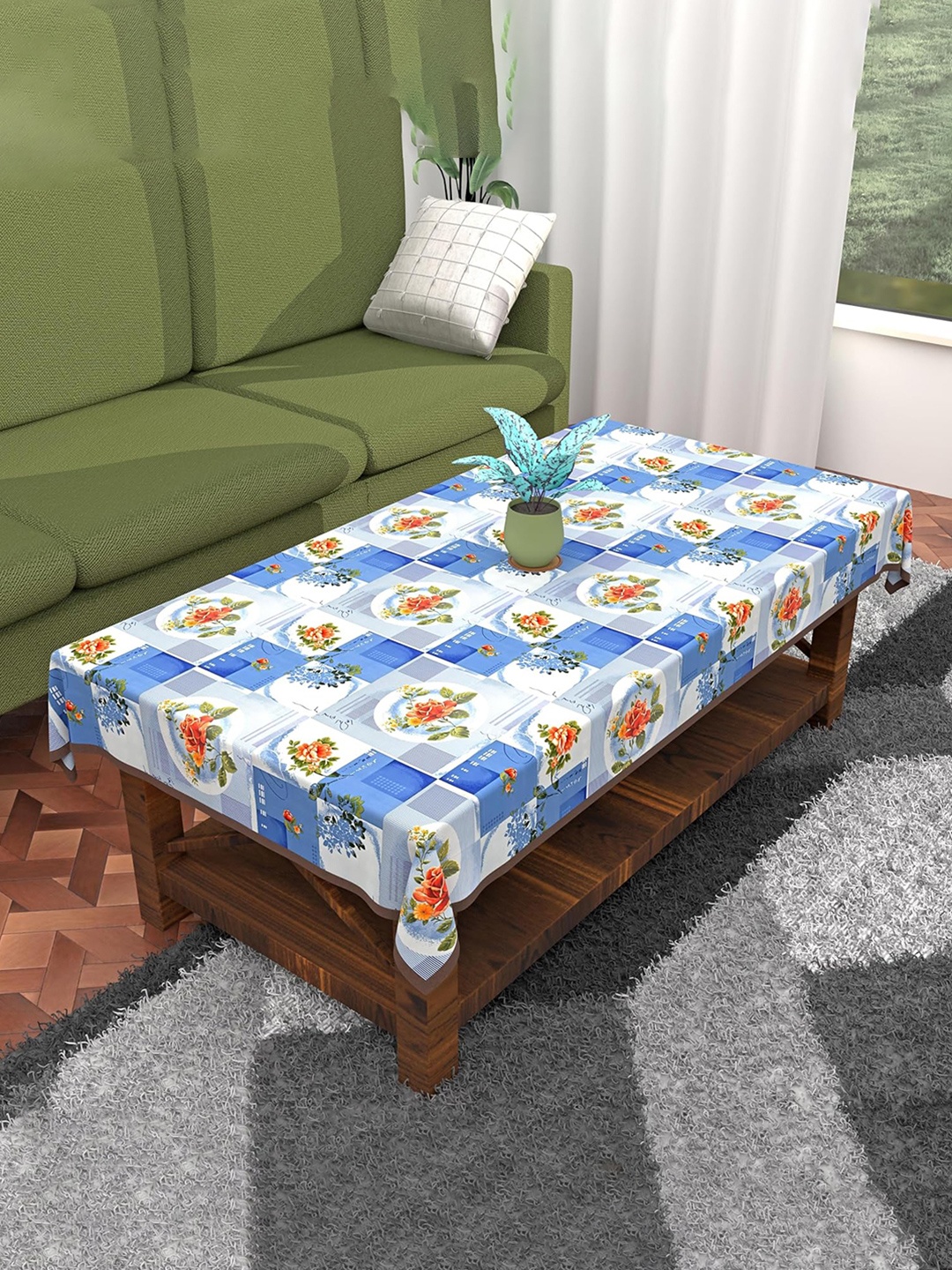 

Kuber Industries White & Blue Floral Printed 4 Seater Table Cover