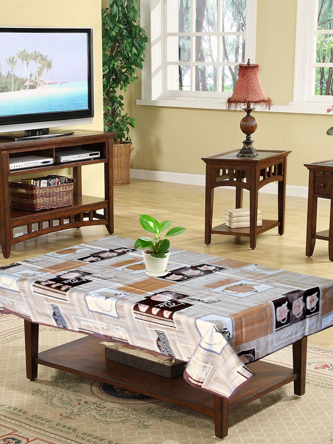 

Kuber Industries Cream-Colored & Brown Kettle Printed 4-Seater Rectangular Table Cover