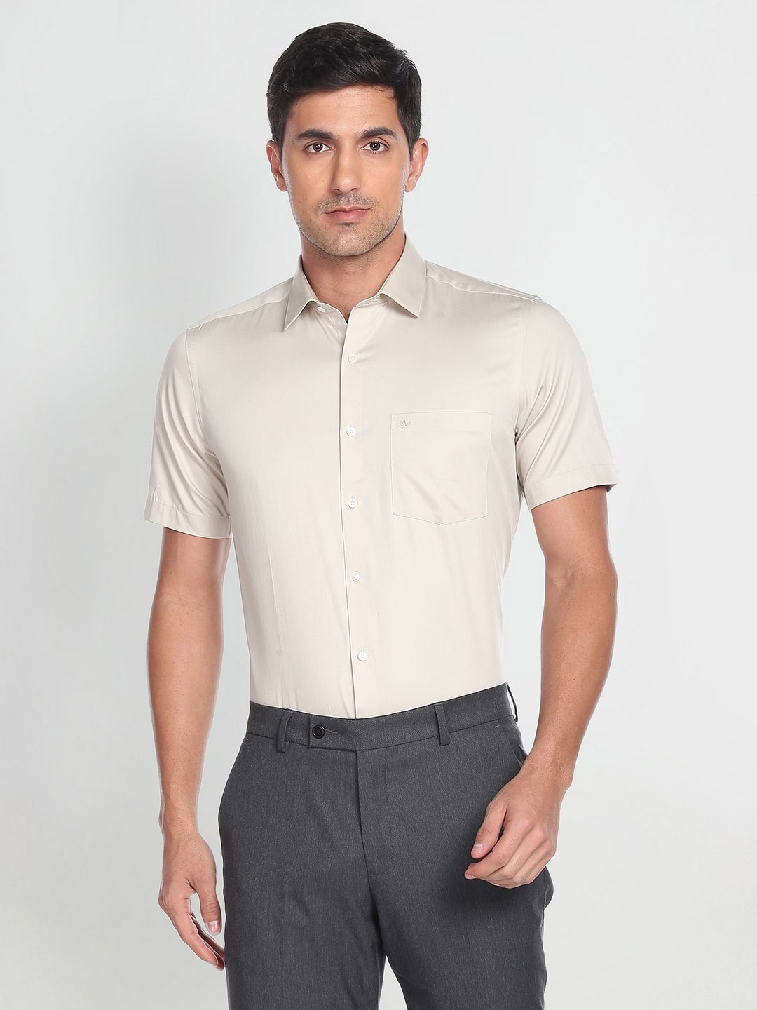

Arrow Spread Collar Cotton Formal Shirt, Beige