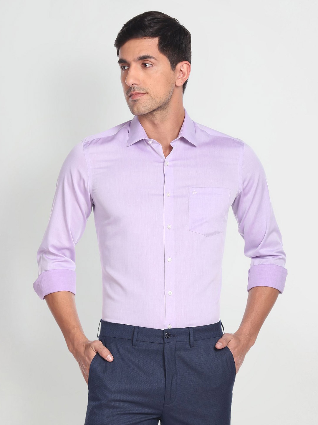 

Arrow Men Auto Press Twill Pure Cotton Formal Shirt, Purple