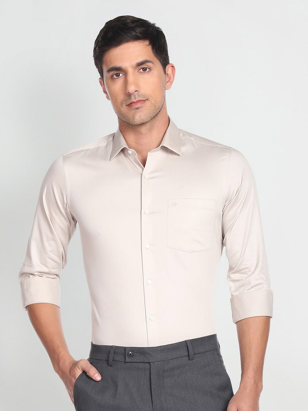 

Arrow Slim Fit Spread Collar Pure Cotton Casual Shirt, Beige