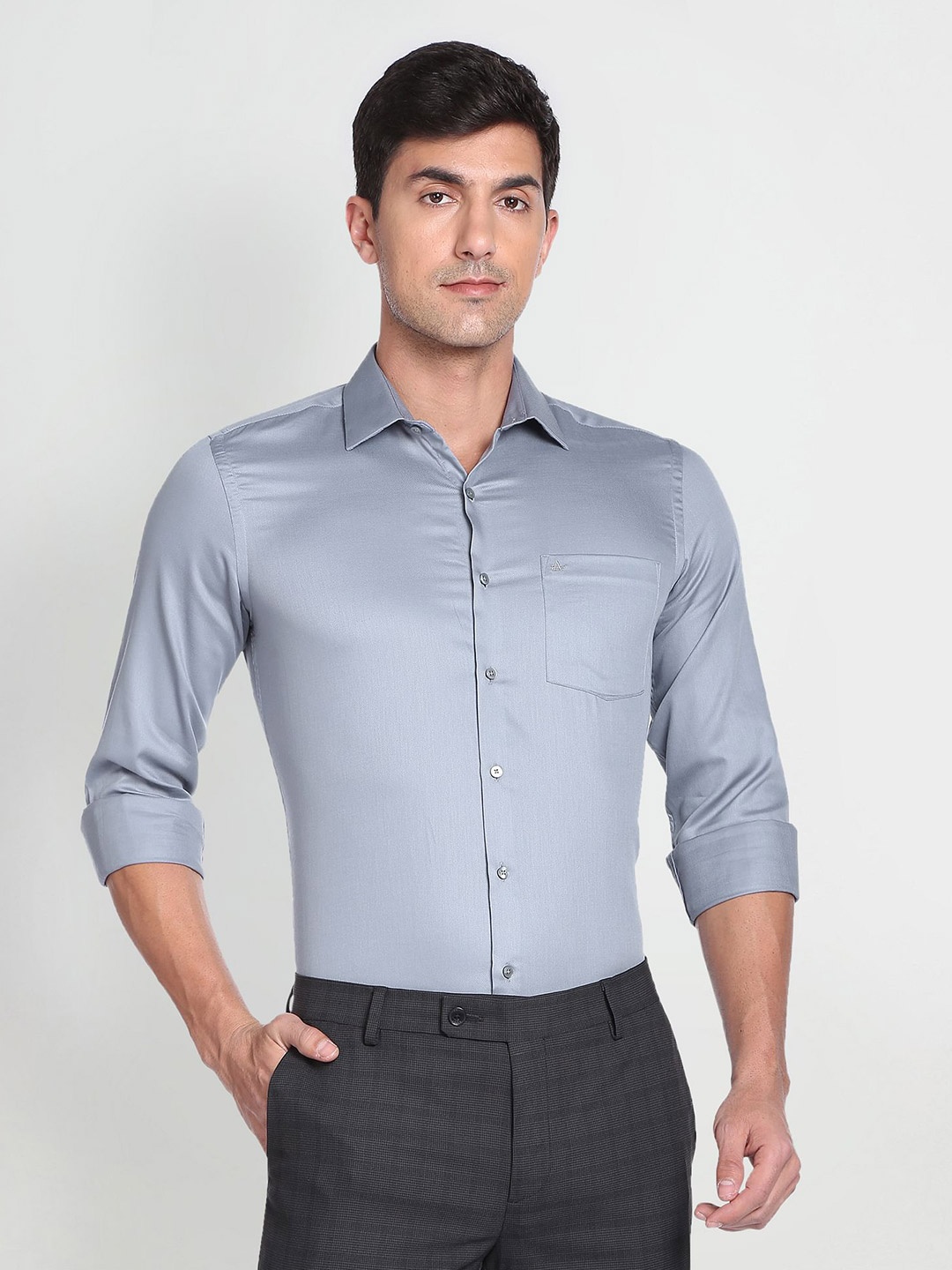 

Arrow Slim Fit Spread Collar Pure Cotton Casual Shirt, Grey