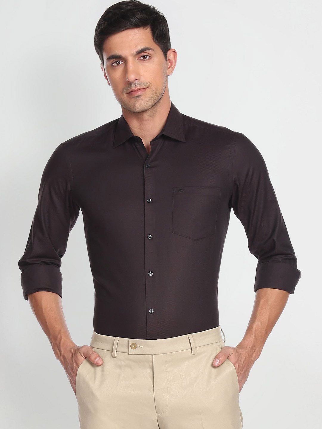 

Arrow Slim Fit Spread Collar Pure Cotton Casual Shirt, Coffee brown