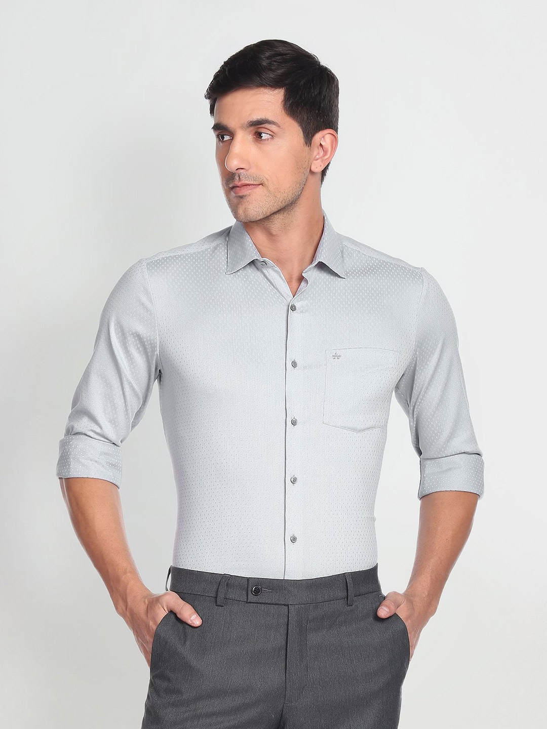 

Arrow Geometric Dobby Spread Collar Slim Fit Formal Shirt, Grey