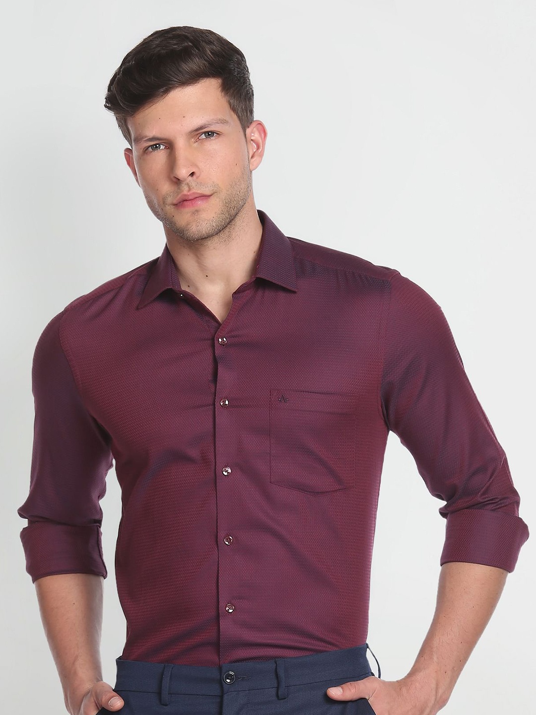 

Arrow Cutaway Collar Slim Fit Pure Cotton Formal Shirt, Red
