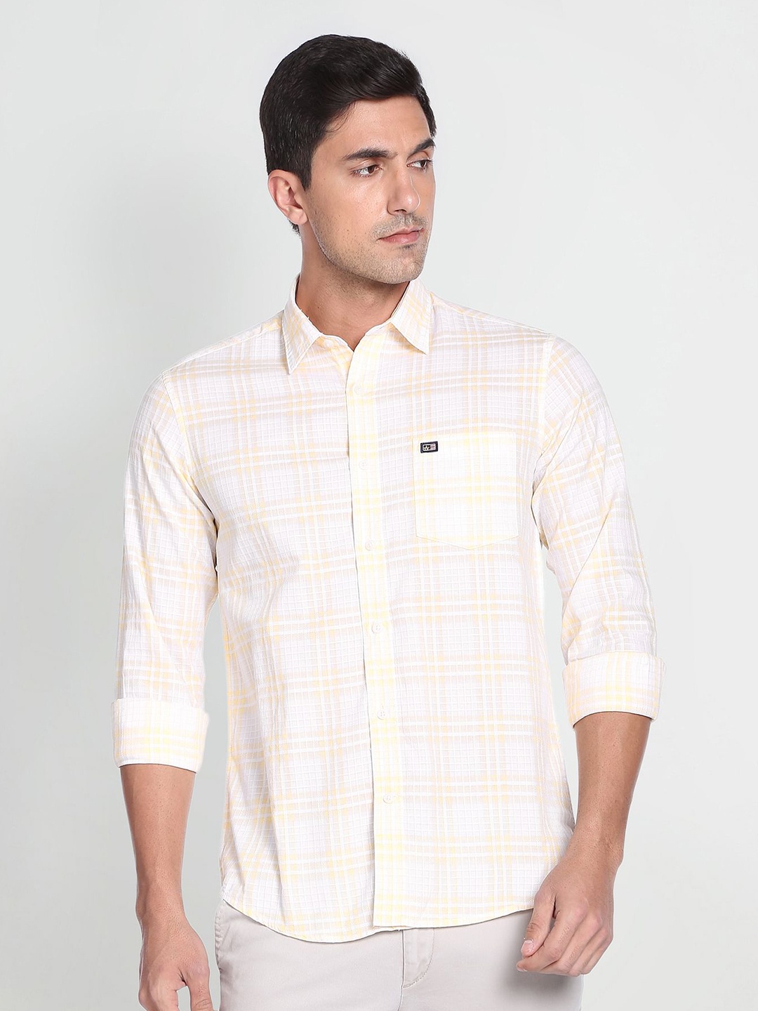 

Arrow Sport Spread Collar Slim Fit Checked Pure Cotton Casual Shirt, White