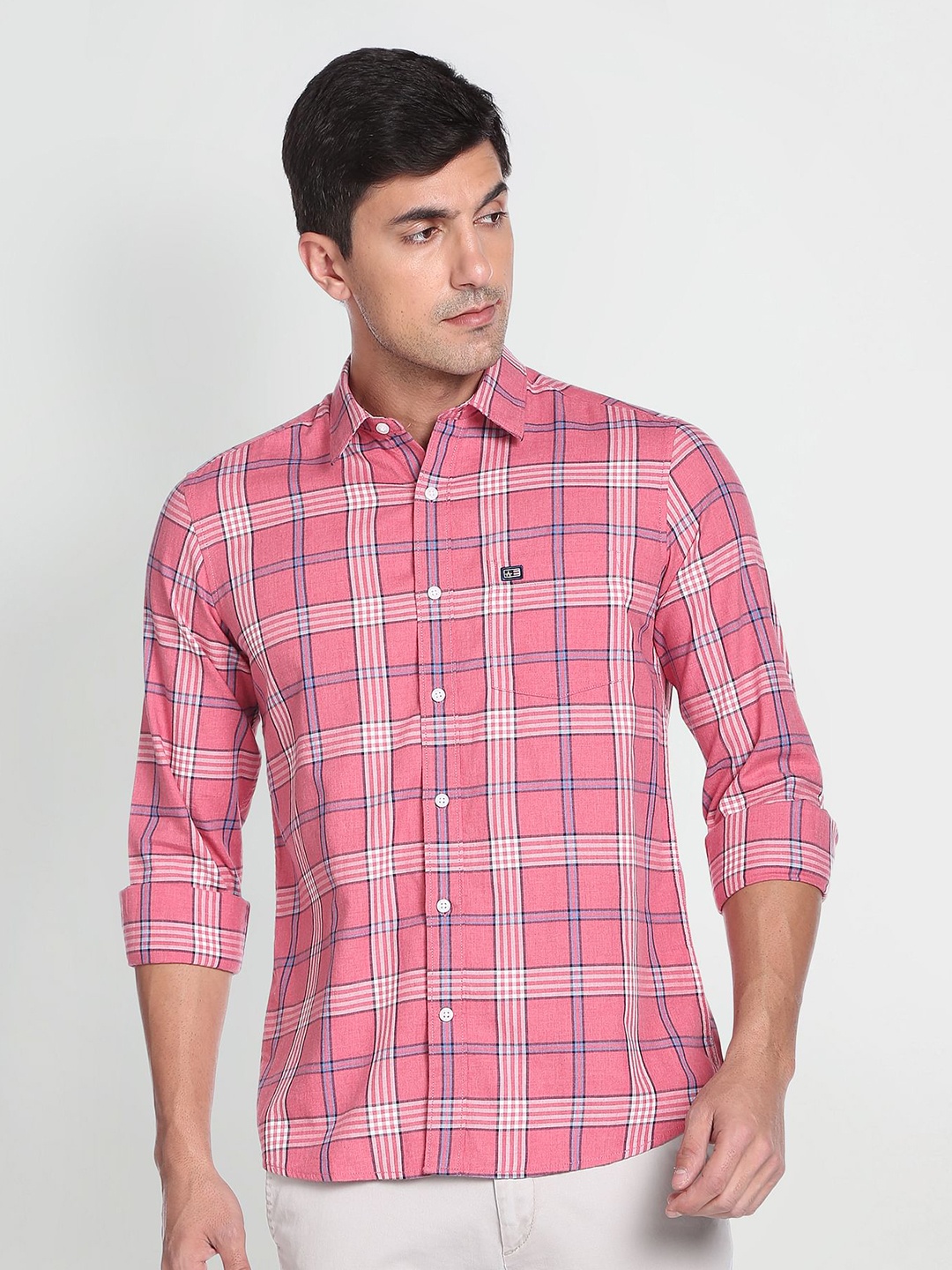 

Arrow Sport Slim Fit Tartan Checks Pure Cotton Casual Shirt, Pink