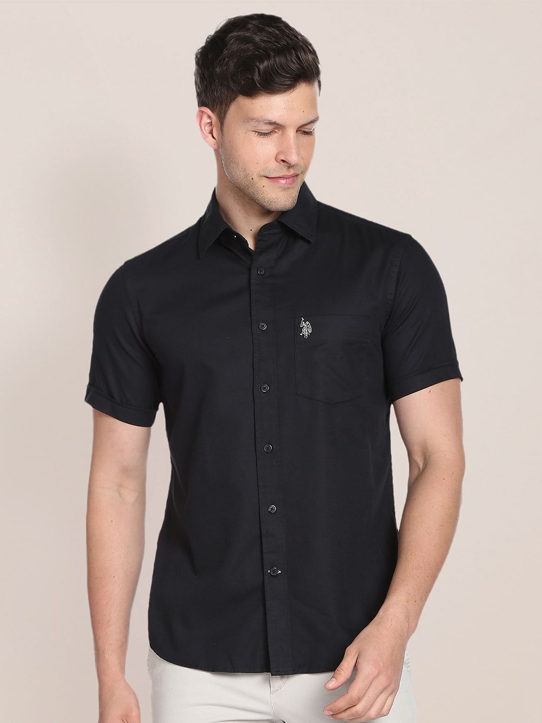 

U.S. Polo Assn. Spread Collar Pure Cotton Casual Shirt, Black