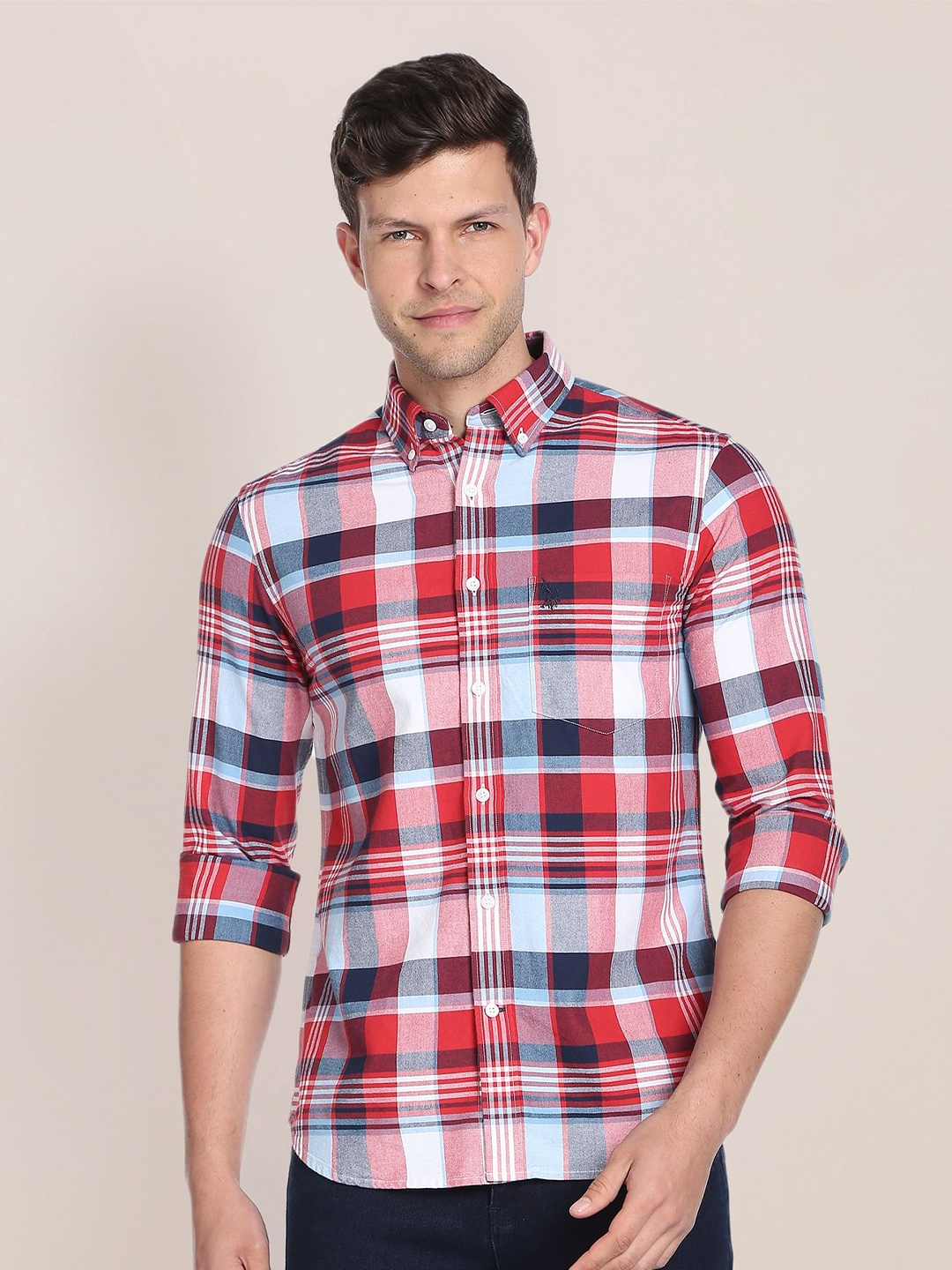 

U.S. Polo Assn. Tartan Checks Pure Cotton Casual Shirt, Red