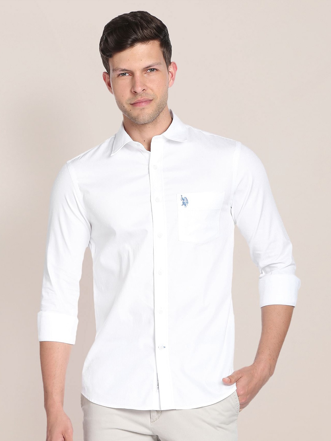 

U.S. Polo Assn. Spread Collar Regular Fit Pure Cotton Casual Shirt, White