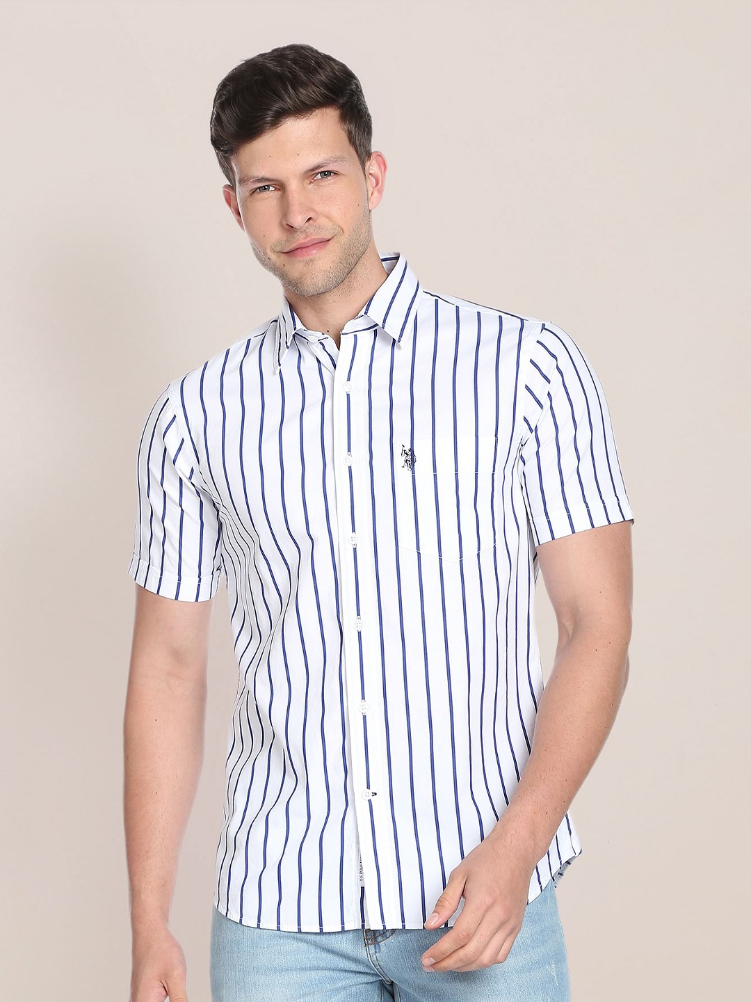 

U.S. Polo Assn. Vertical Striped Pure Cotton Casual Shirt, White