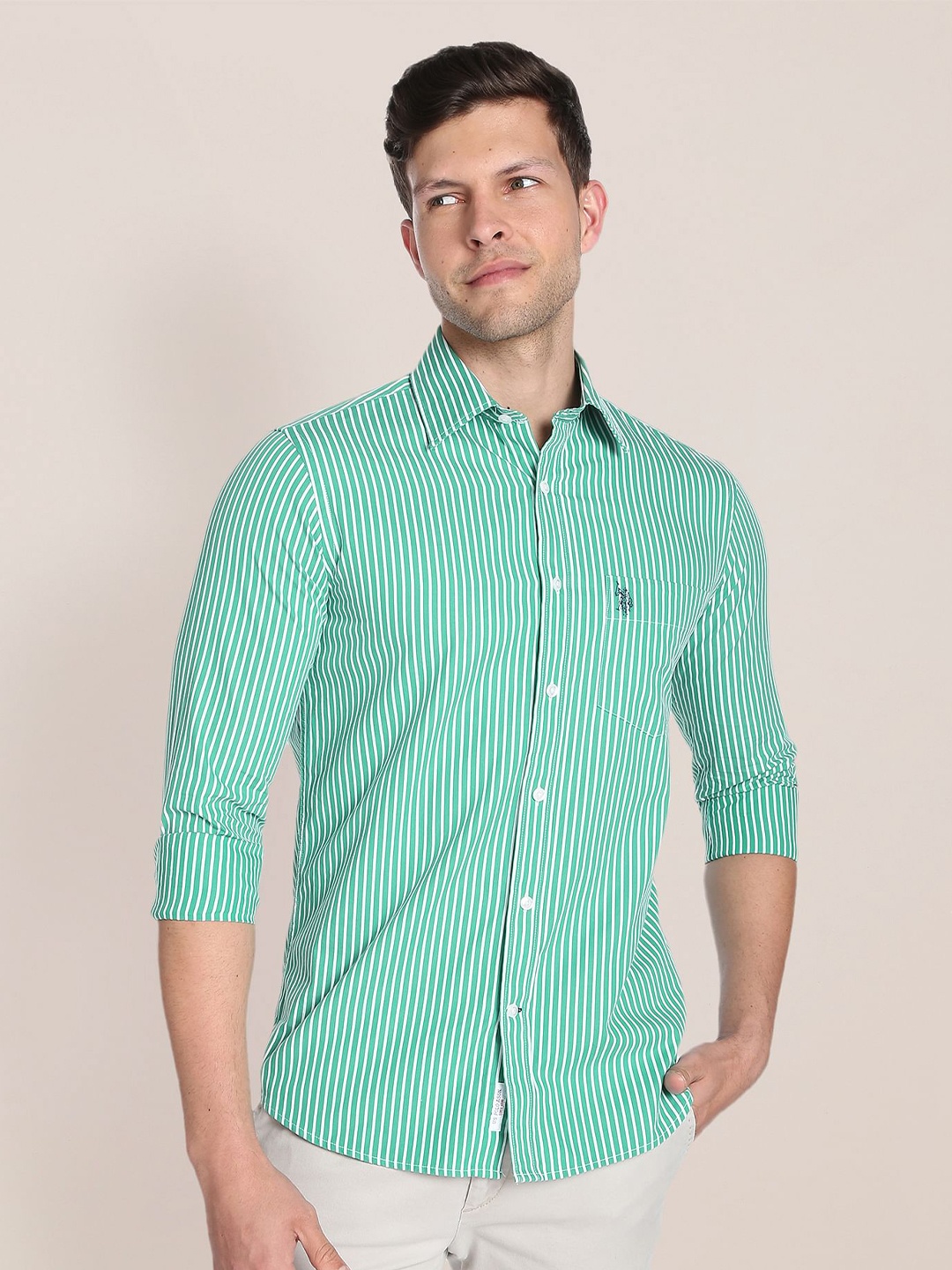 

U.S. Polo Assn. Striped Cotton Casual Shirt, Green