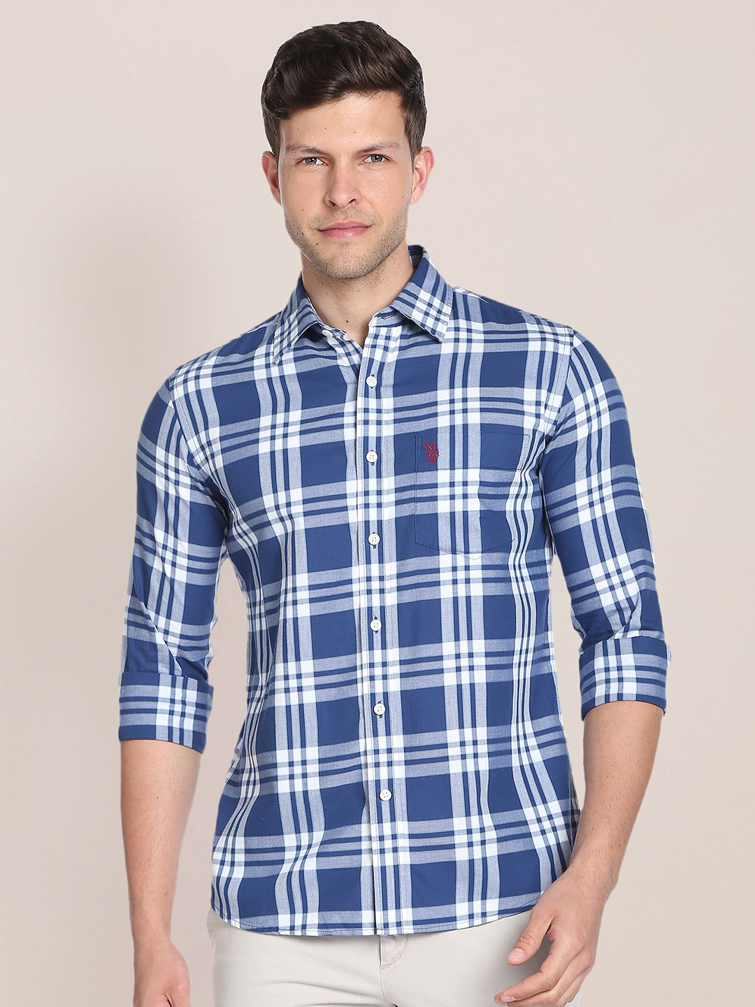 

U.S. Polo Assn. Plus Size Tartan Checks Cotton Casual Shirt, Blue